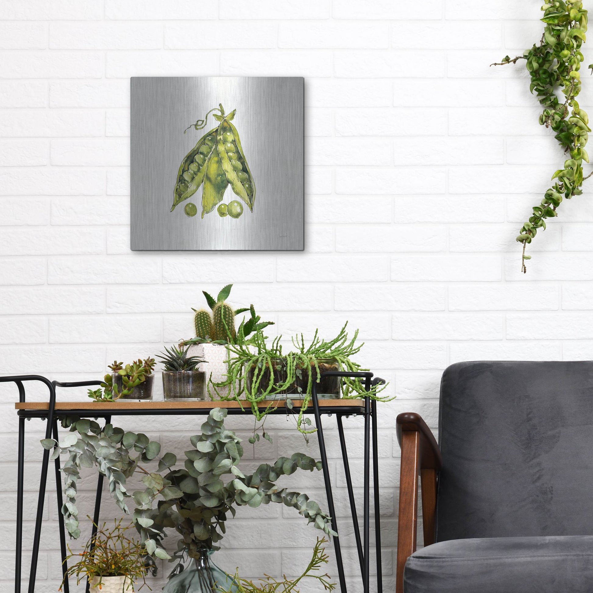 Luxe Metal Art 'Veggie Market IV Peas' by Anne Tavoletti, Metal Wall Art,12x12