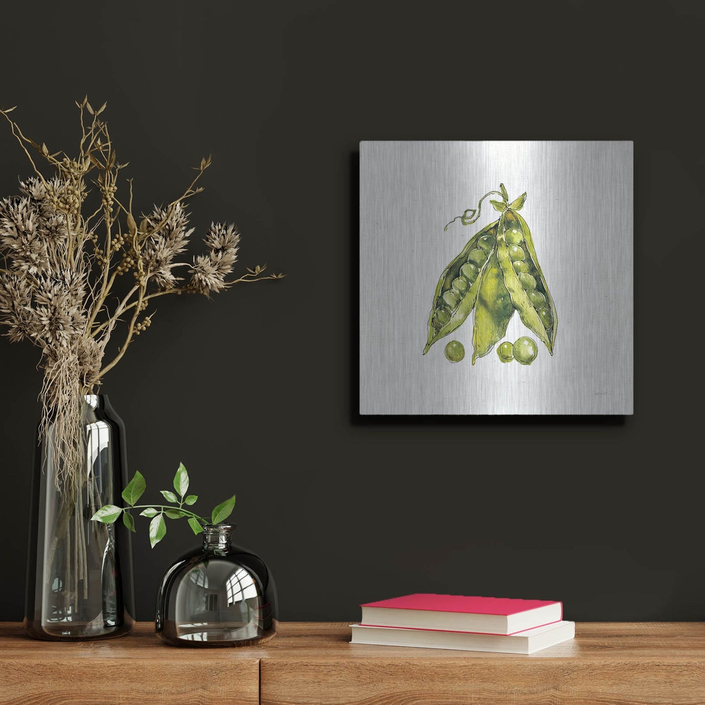 Luxe Metal Art 'Veggie Market IV Peas' by Anne Tavoletti, Metal Wall Art,12x12