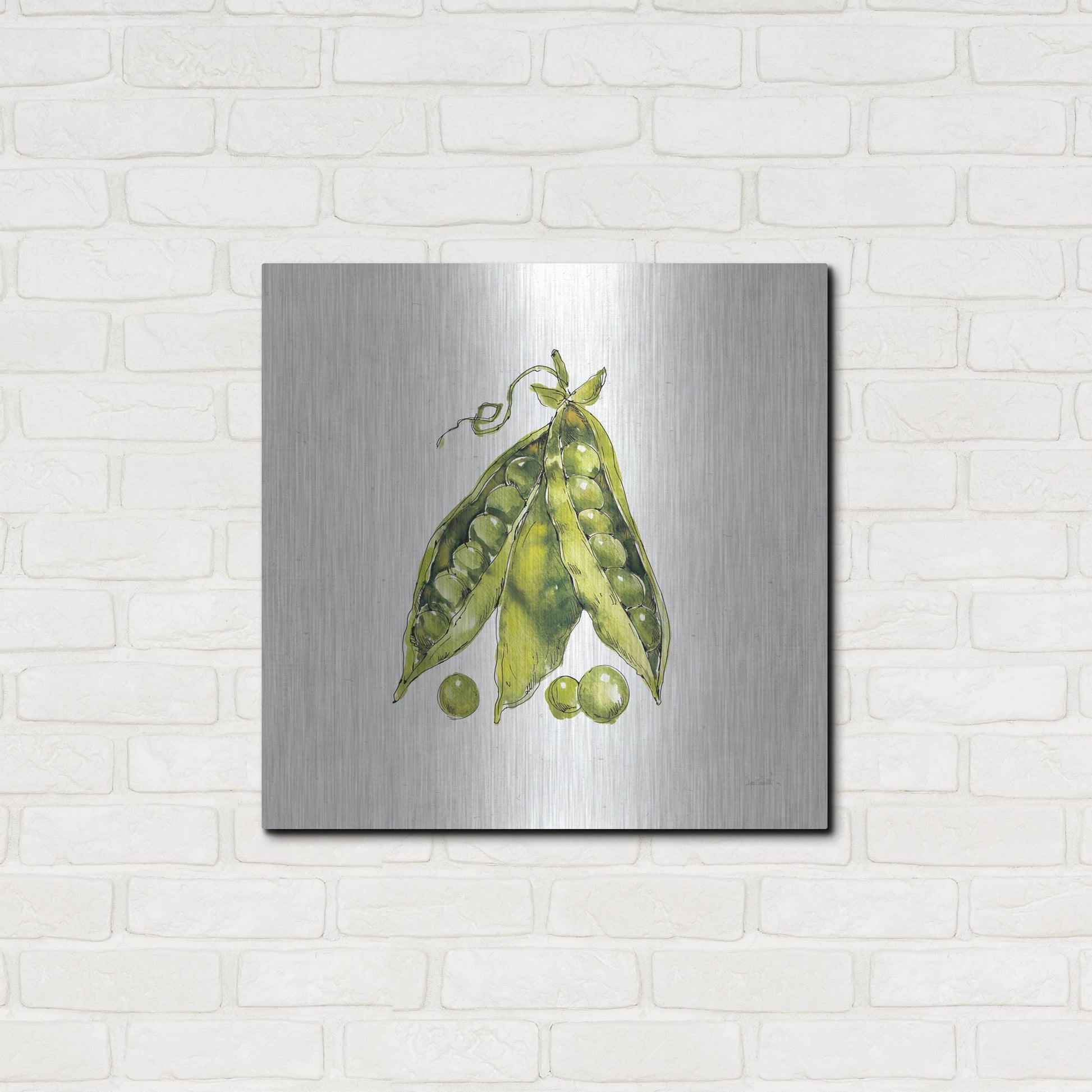 Luxe Metal Art 'Veggie Market IV Peas' by Anne Tavoletti, Metal Wall Art,24x24