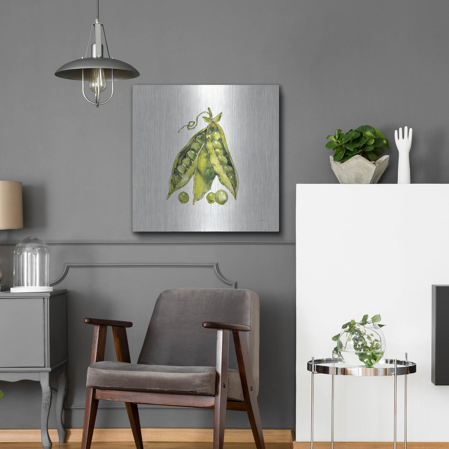 Luxe Metal Art 'Veggie Market IV Peas' by Anne Tavoletti, Metal Wall Art,24x24