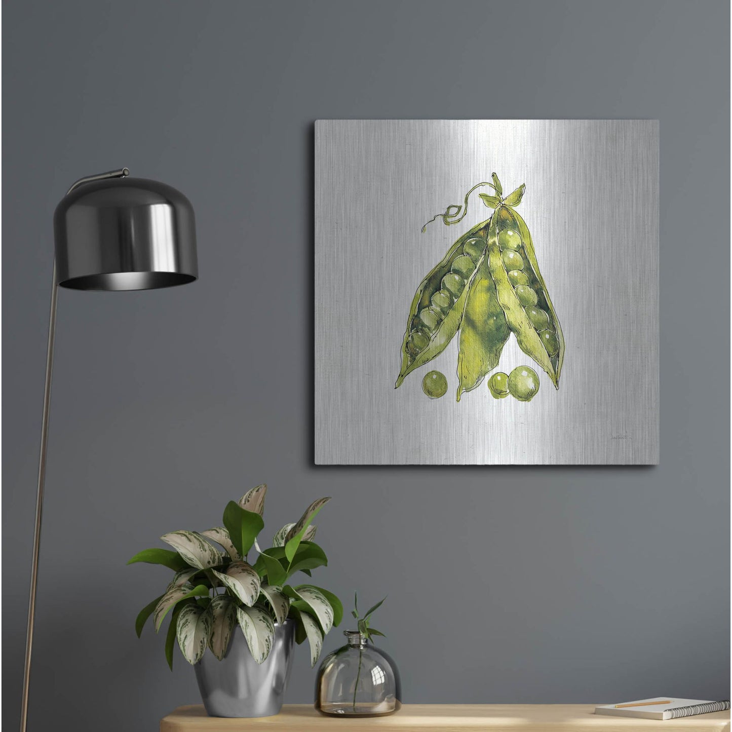 Luxe Metal Art 'Veggie Market IV Peas' by Anne Tavoletti, Metal Wall Art,24x24