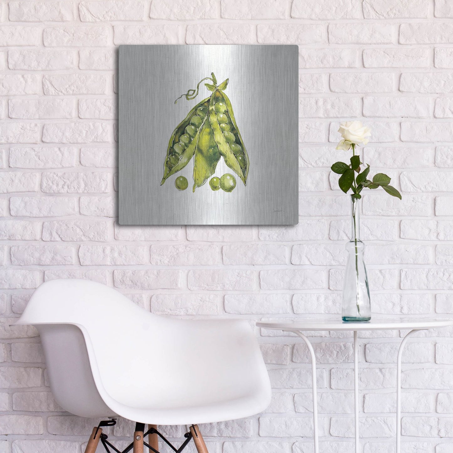 Luxe Metal Art 'Veggie Market IV Peas' by Anne Tavoletti, Metal Wall Art,24x24