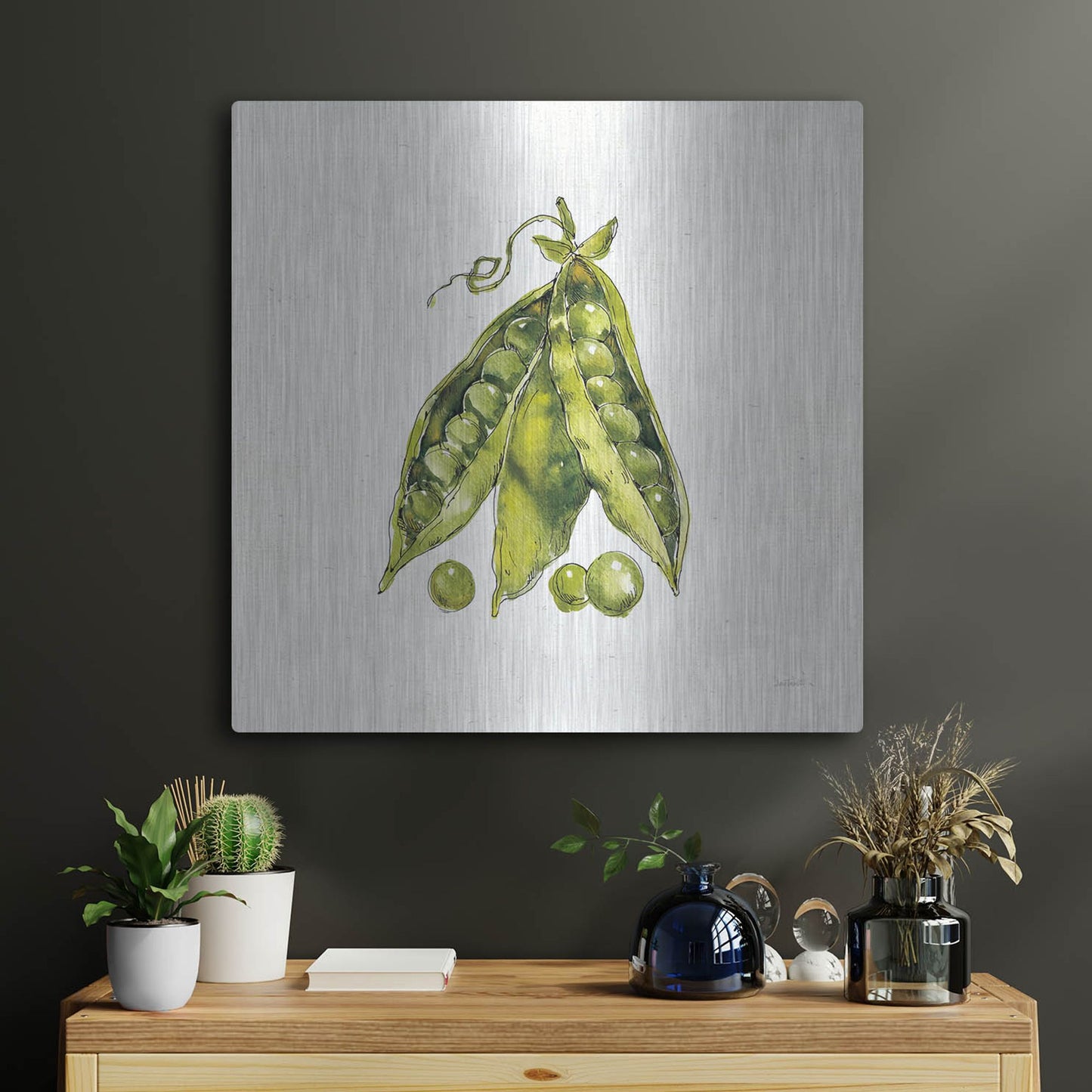 Luxe Metal Art 'Veggie Market IV Peas' by Anne Tavoletti, Metal Wall Art,24x24