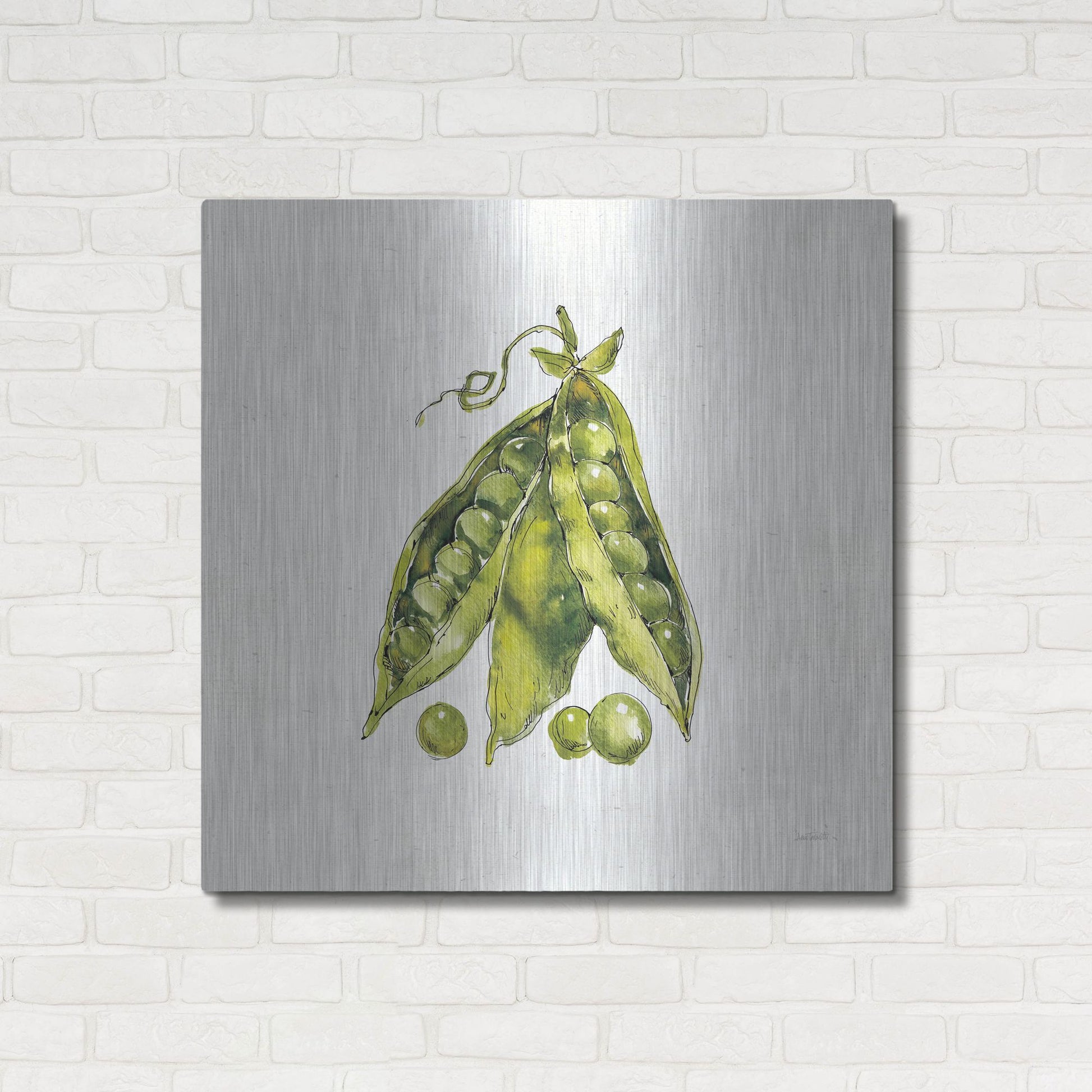 Luxe Metal Art 'Veggie Market IV Peas' by Anne Tavoletti, Metal Wall Art,36x36