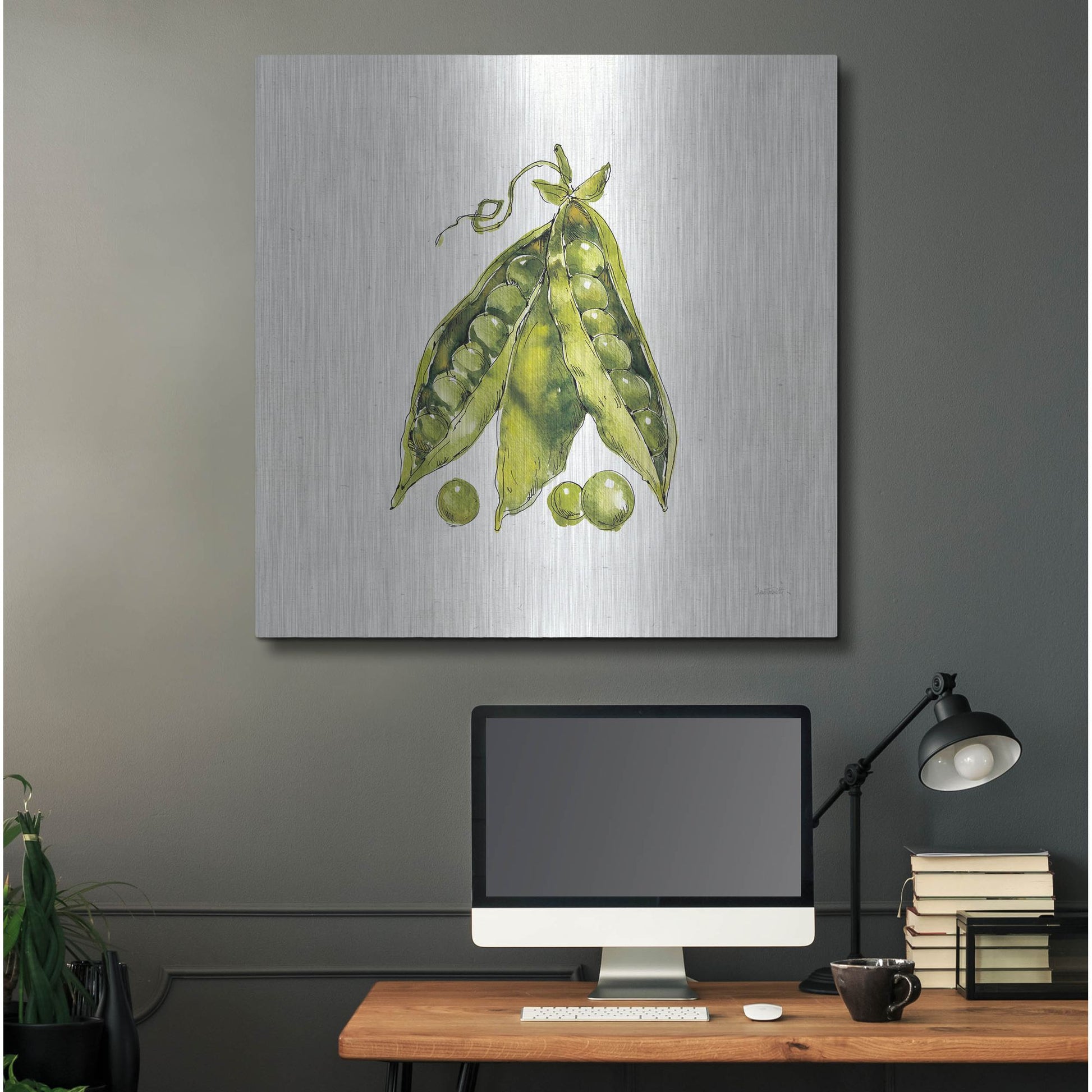 Luxe Metal Art 'Veggie Market IV Peas' by Anne Tavoletti, Metal Wall Art,36x36