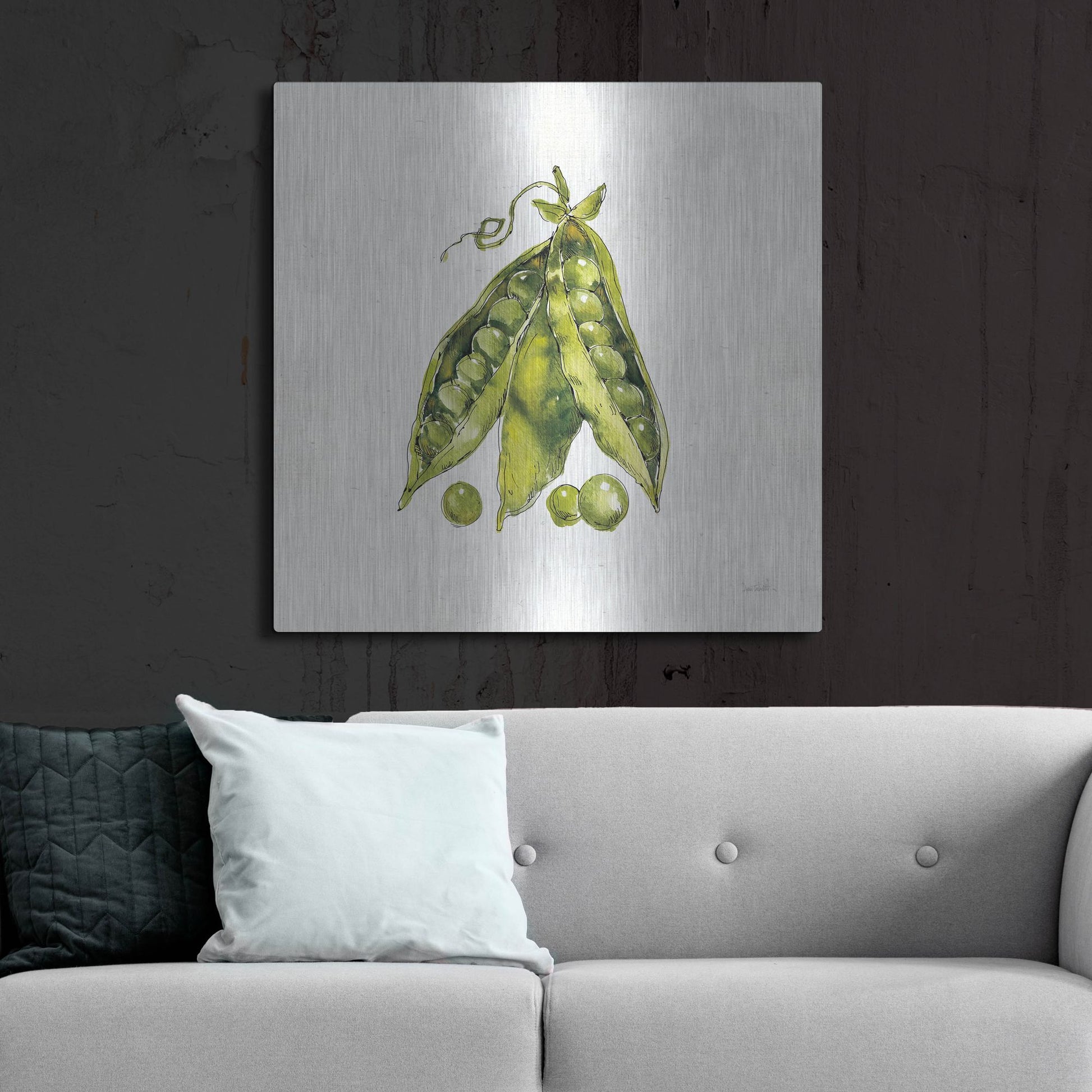 Luxe Metal Art 'Veggie Market IV Peas' by Anne Tavoletti, Metal Wall Art,36x36
