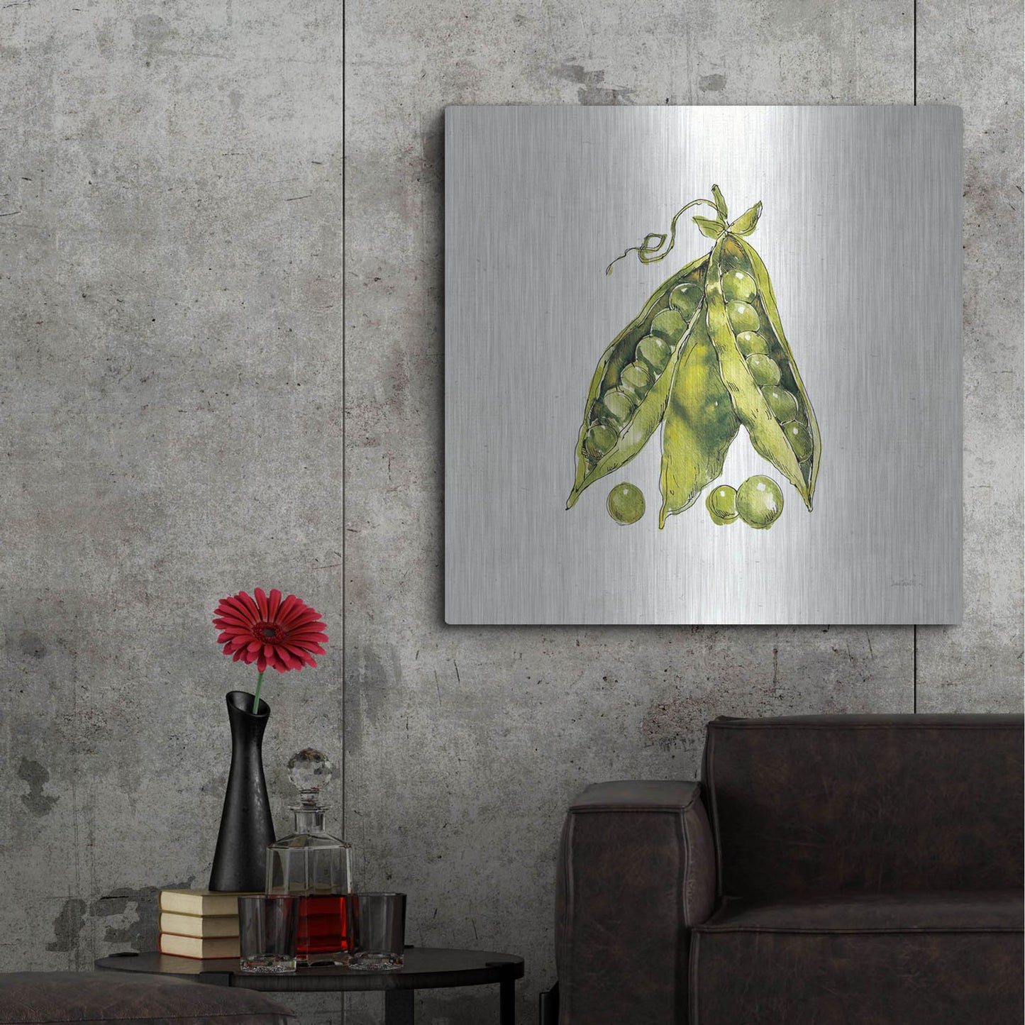 Luxe Metal Art 'Veggie Market IV Peas' by Anne Tavoletti, Metal Wall Art,36x36