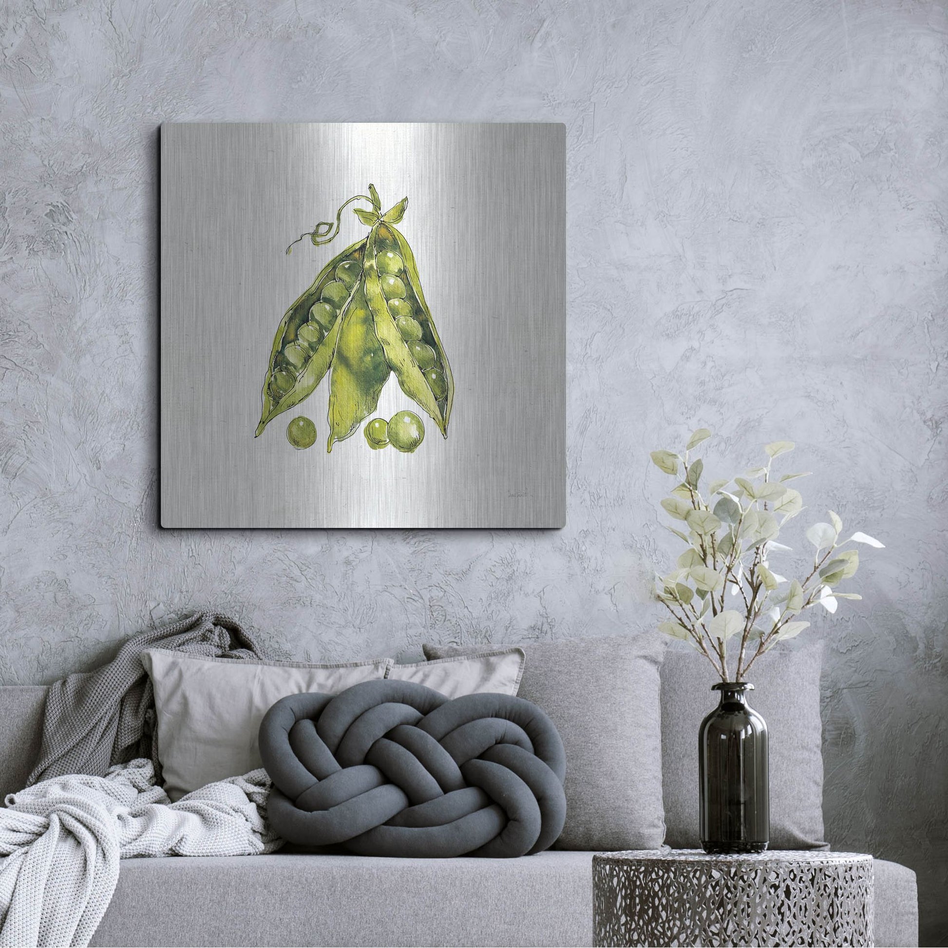 Luxe Metal Art 'Veggie Market IV Peas' by Anne Tavoletti, Metal Wall Art,36x36