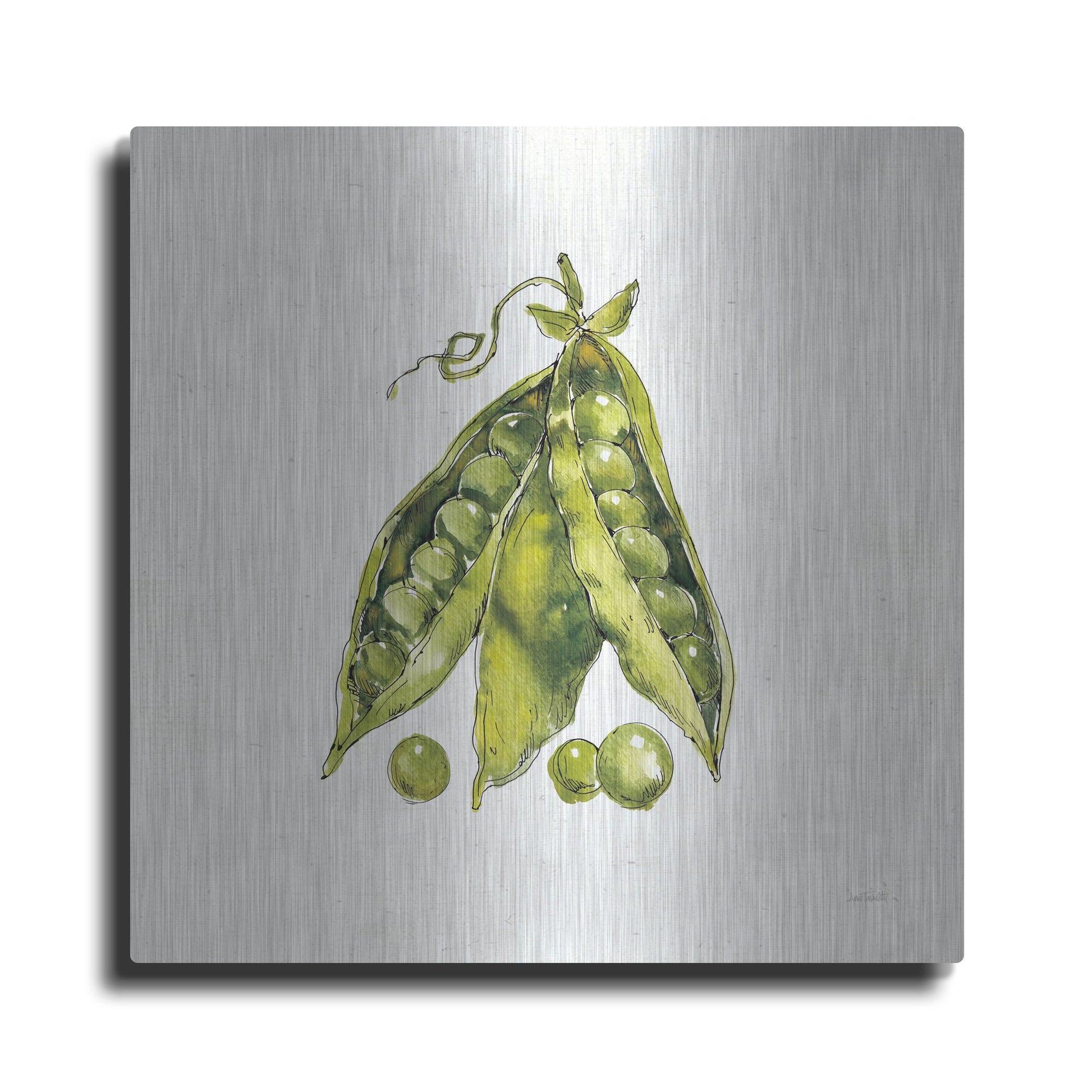 Luxe Metal Art 'Veggie Market IV Peas' by Anne Tavoletti, Metal Wall Art