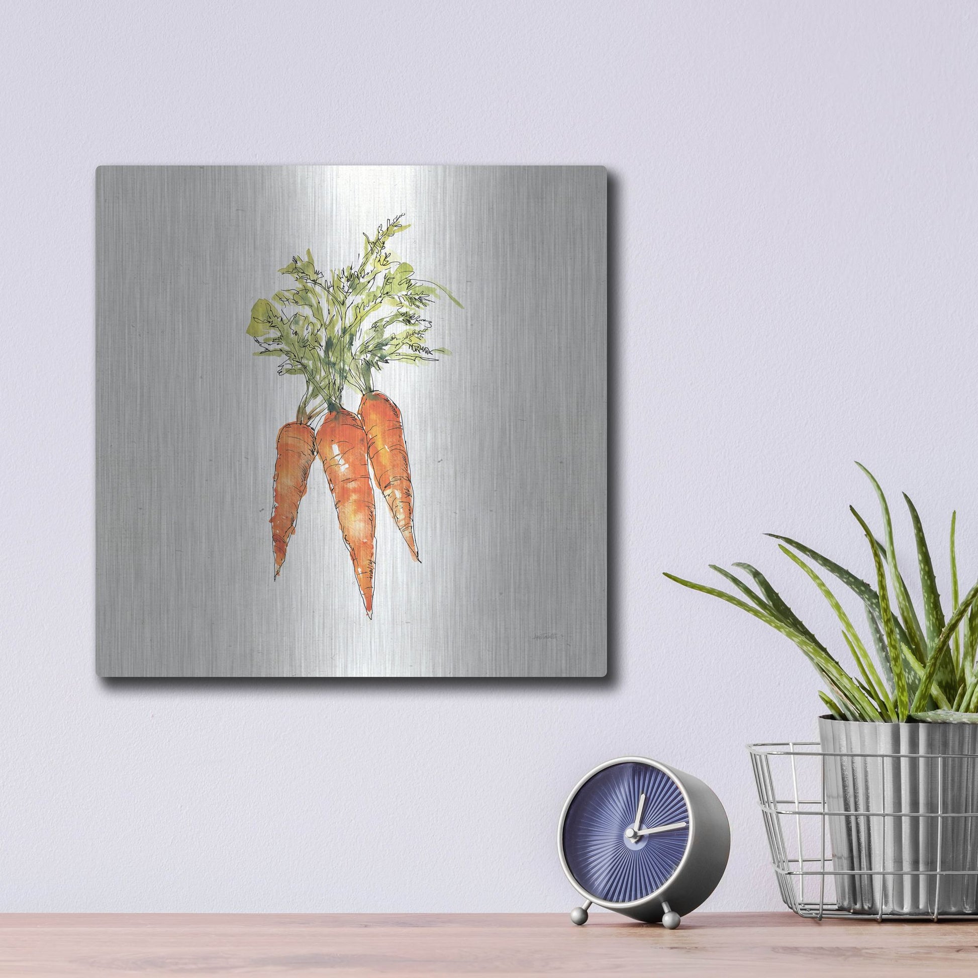 Luxe Metal Art 'Veggie Market V Carrots' by Anne Tavoletti, Metal Wall Art,12x12