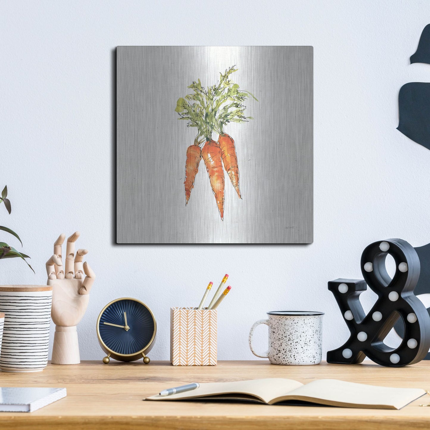 Luxe Metal Art 'Veggie Market V Carrots' by Anne Tavoletti, Metal Wall Art,12x12
