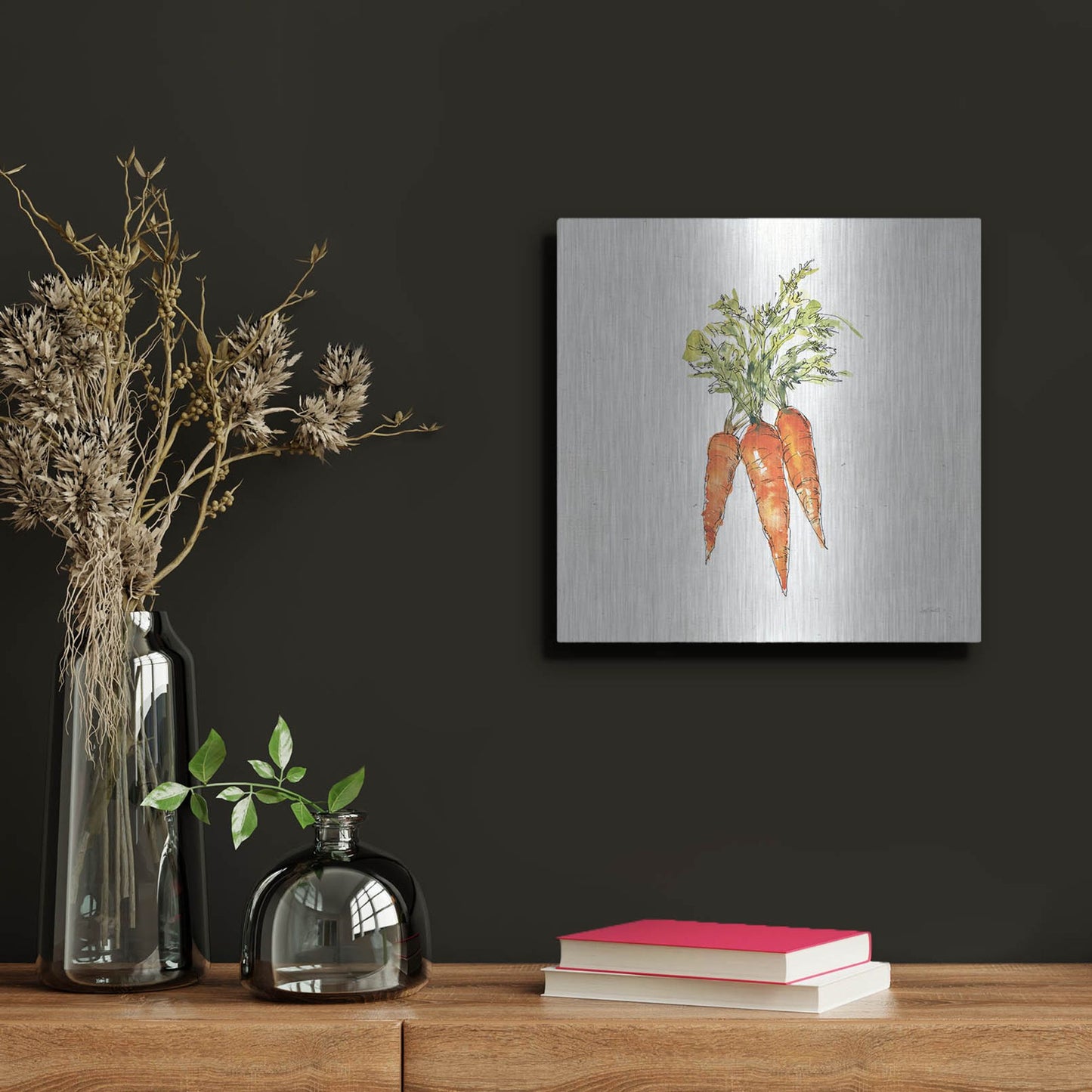 Luxe Metal Art 'Veggie Market V Carrots' by Anne Tavoletti, Metal Wall Art,12x12