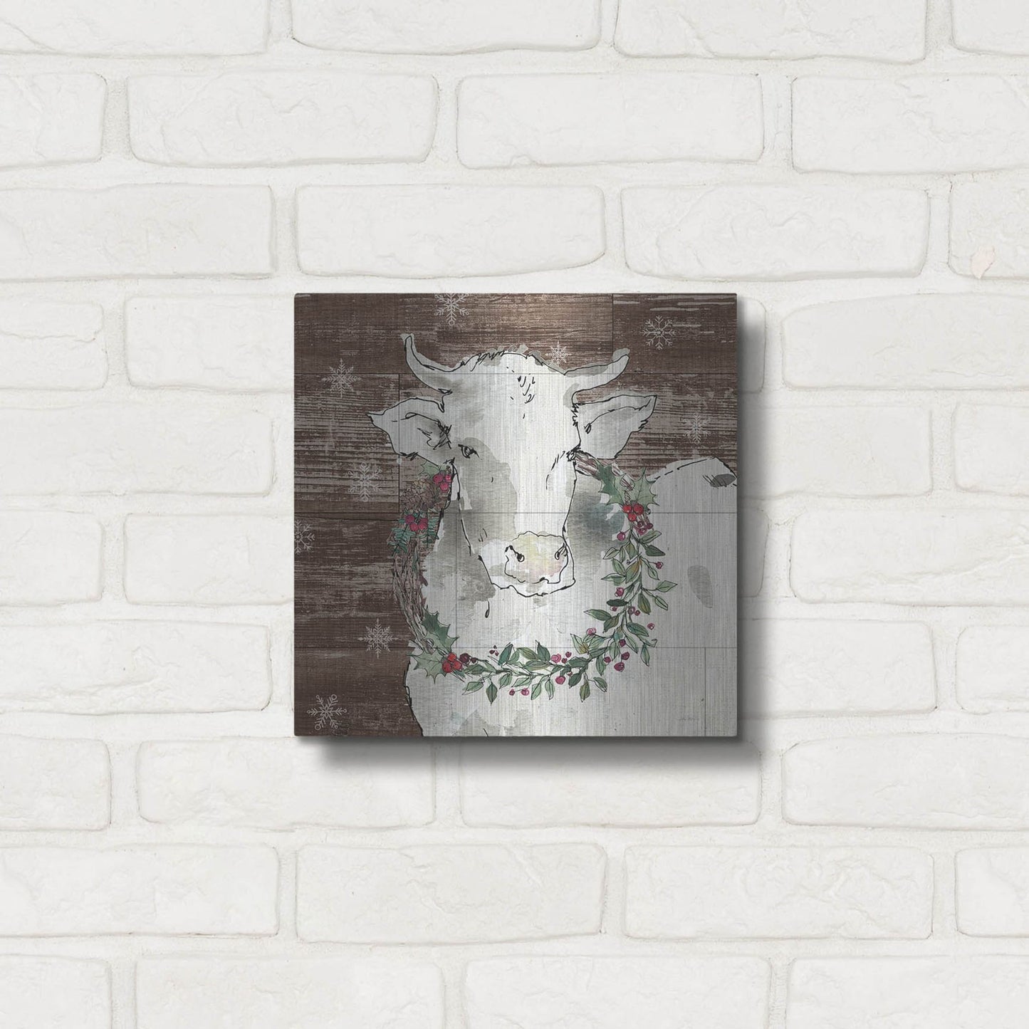 Luxe Metal Art 'Modern Farmhouse XII Walnut' by Anne Tavoletti, Metal Wall Art,12x12