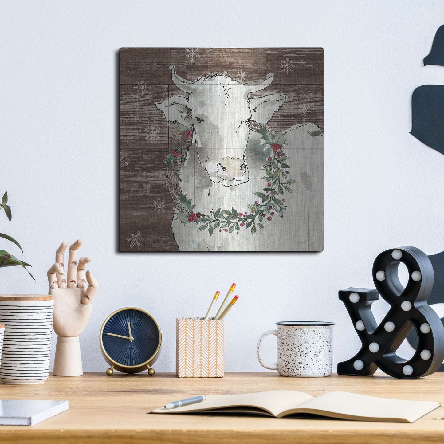 Luxe Metal Art 'Modern Farmhouse XII Walnut' by Anne Tavoletti, Metal Wall Art,12x12