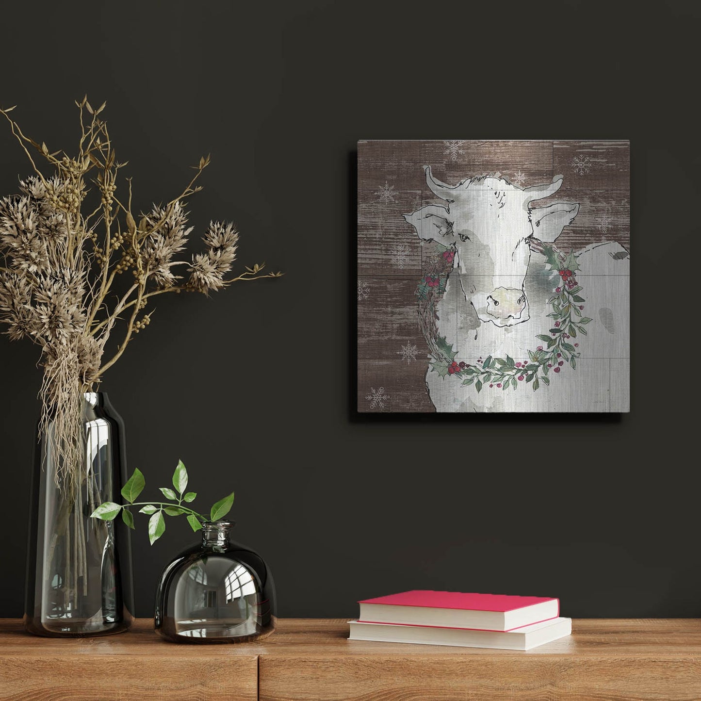 Luxe Metal Art 'Modern Farmhouse XII Walnut' by Anne Tavoletti, Metal Wall Art,12x12