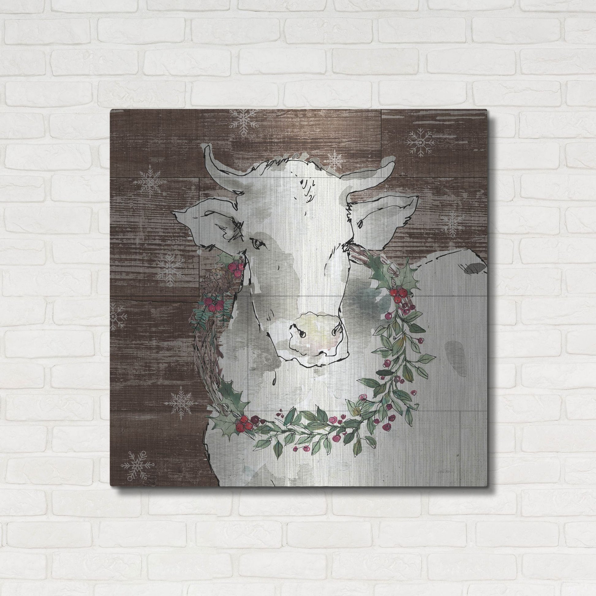 Luxe Metal Art 'Modern Farmhouse XII Walnut' by Anne Tavoletti, Metal Wall Art,36x36