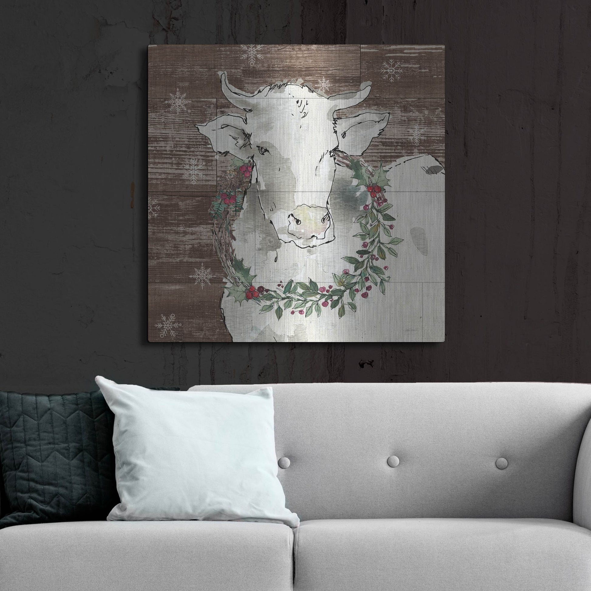 Luxe Metal Art 'Modern Farmhouse XII Walnut' by Anne Tavoletti, Metal Wall Art,36x36