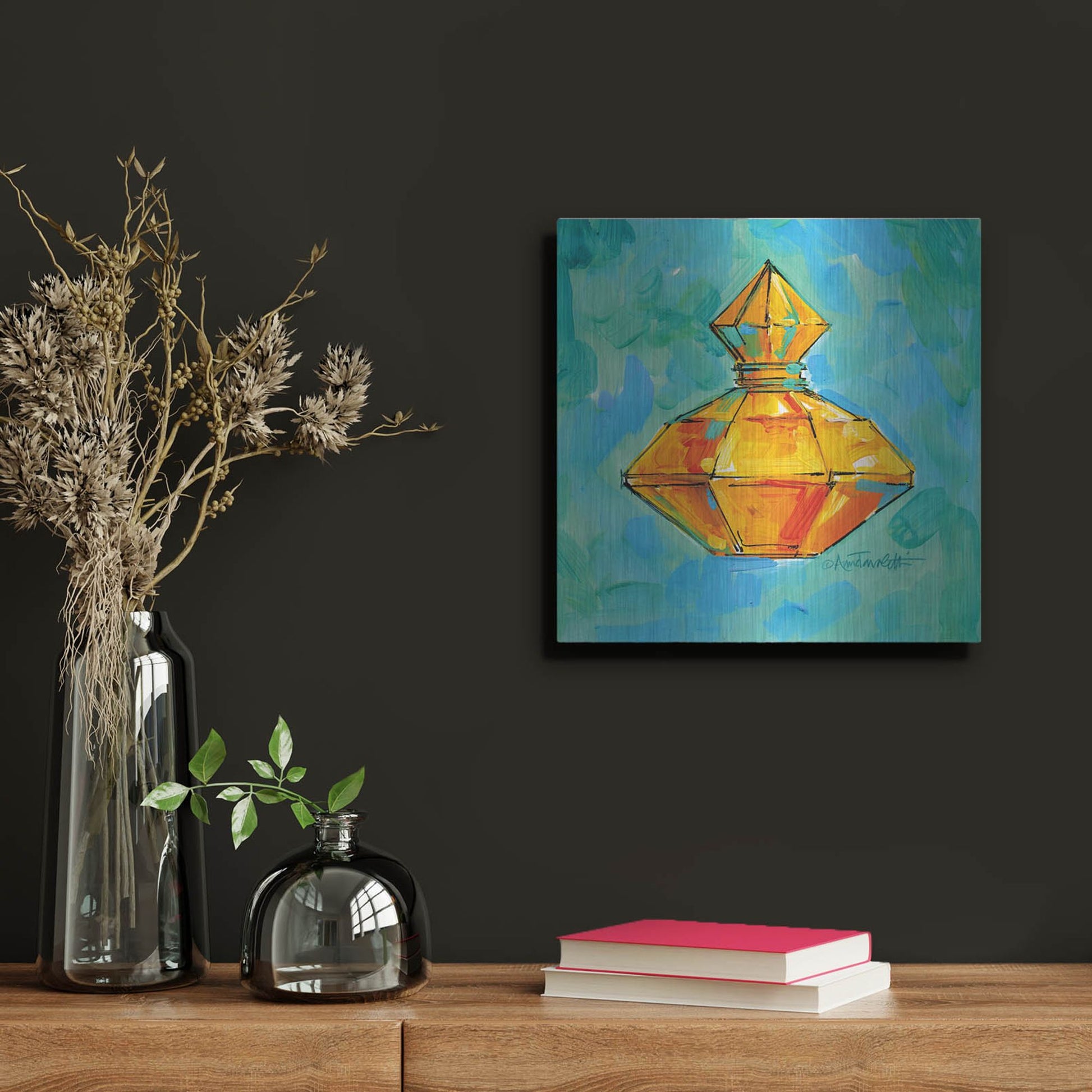 Luxe Metal Art 'Perfume VI' by Anne Tavoletti, Metal Wall Art,12x12