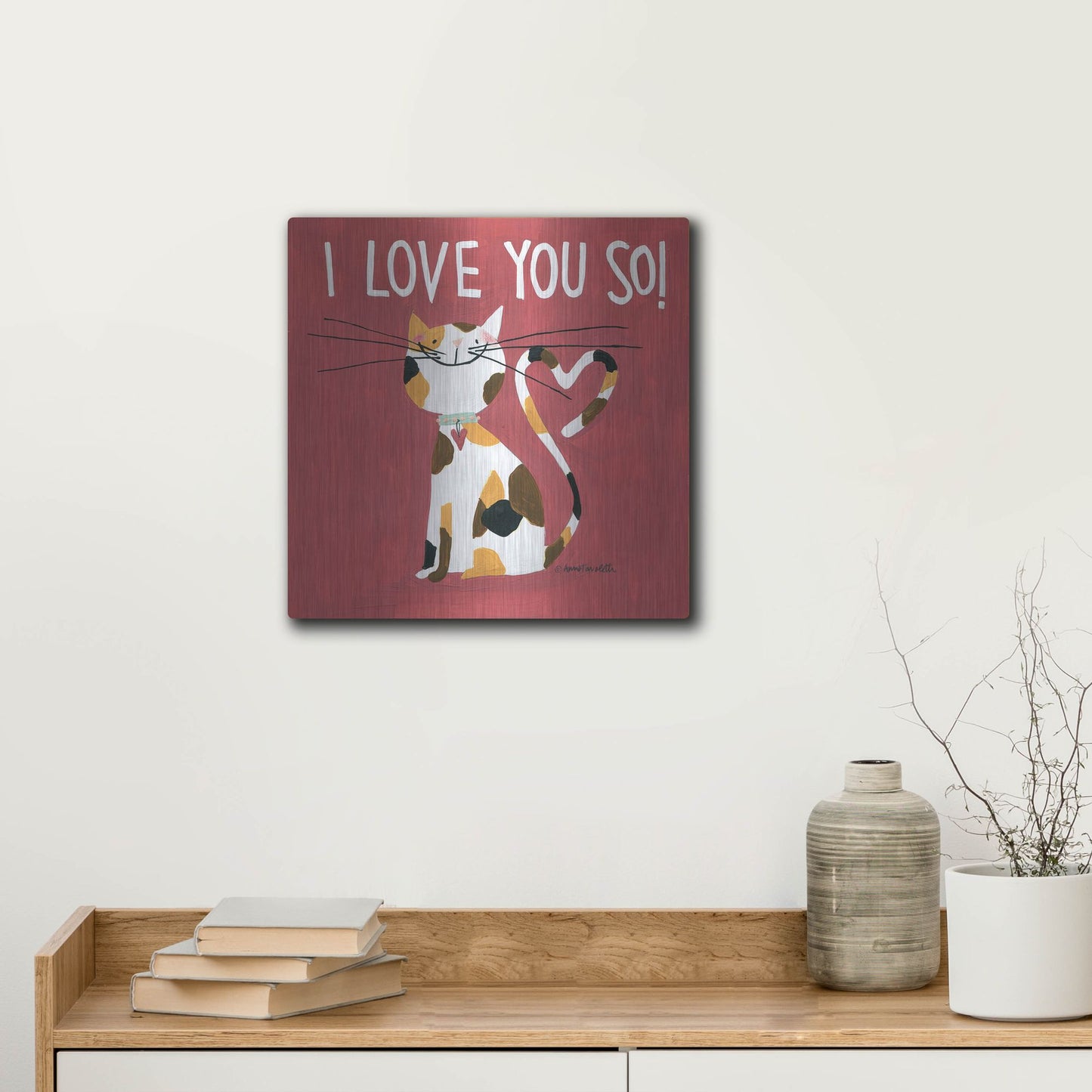 Luxe Metal Art 'Happy Cats I Love You So' by Anne Tavoletti, Metal Wall Art,12x12