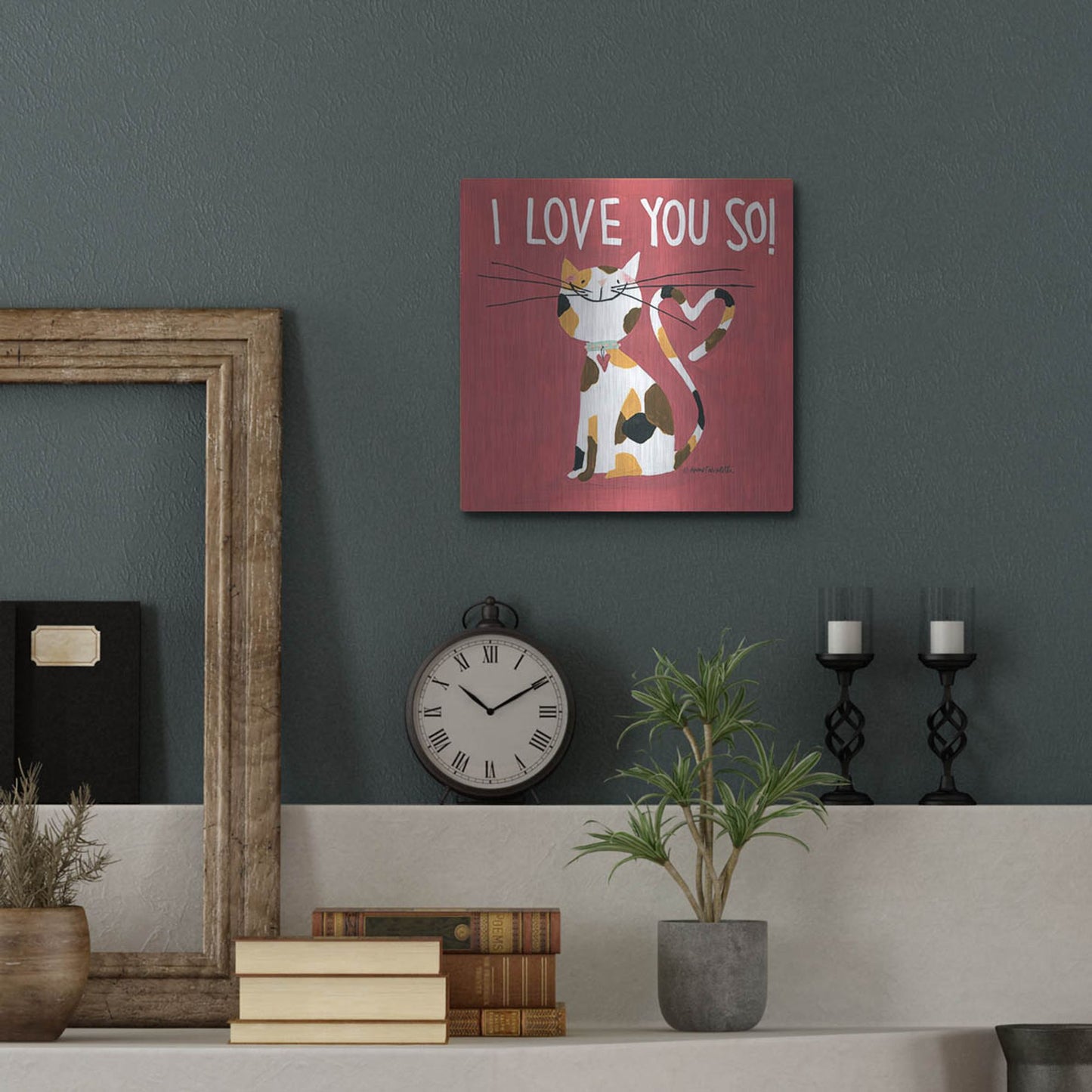 Luxe Metal Art 'Happy Cats I Love You So' by Anne Tavoletti, Metal Wall Art,12x12