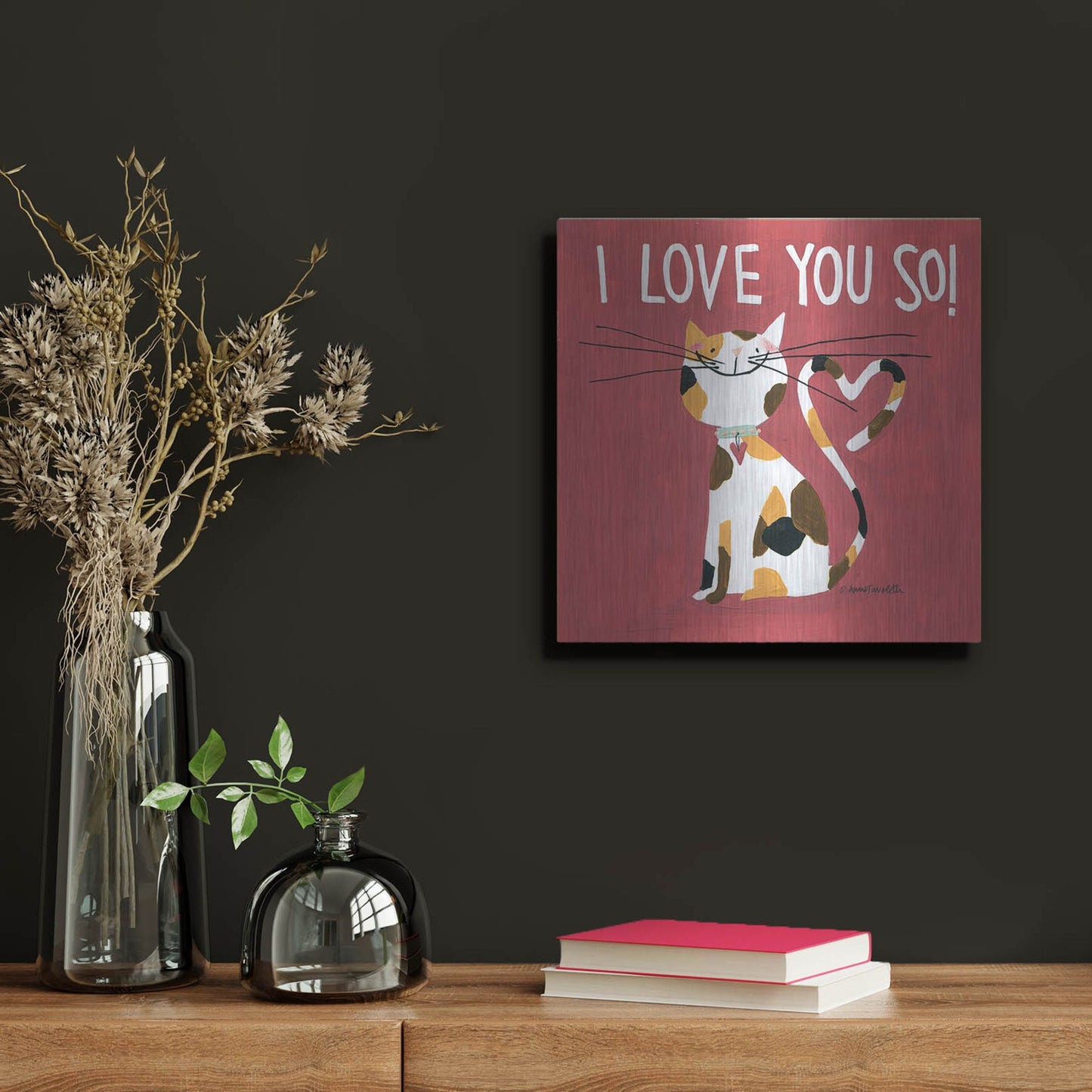 Luxe Metal Art 'Happy Cats I Love You So' by Anne Tavoletti, Metal Wall Art,12x12