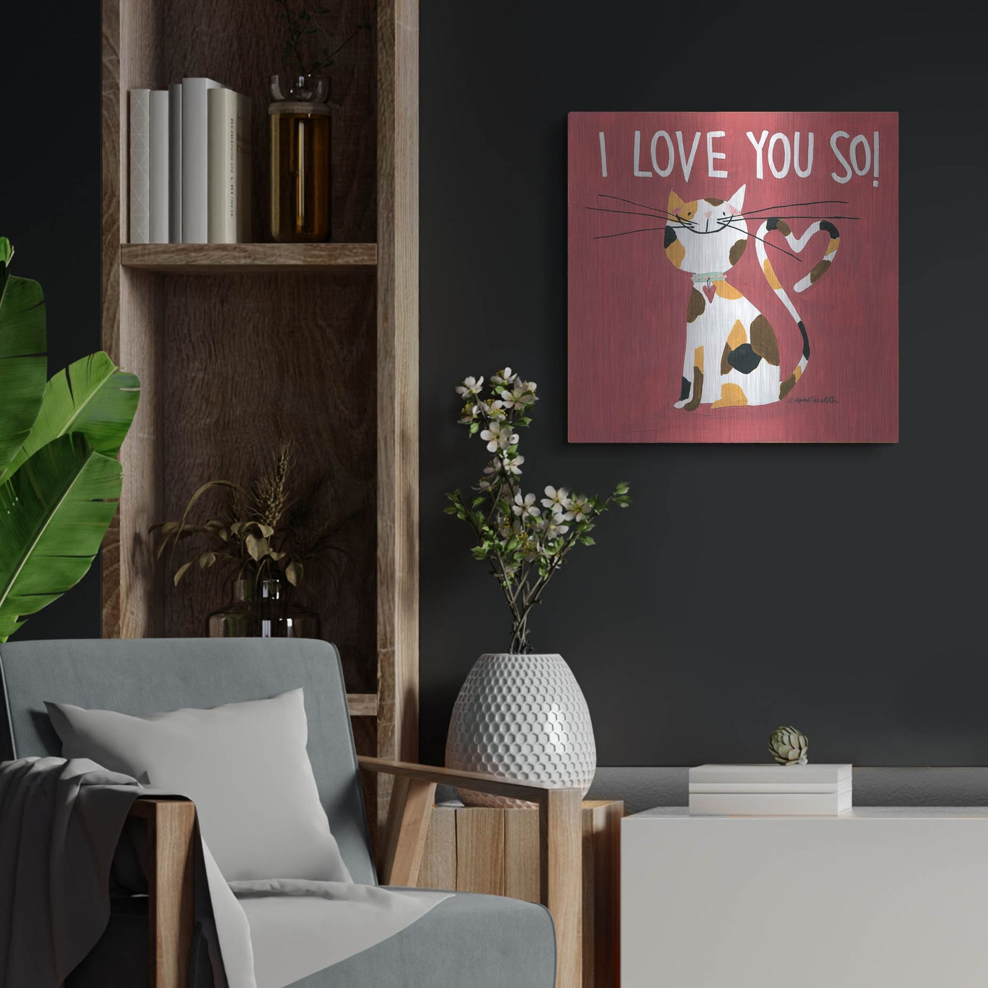 Luxe Metal Art 'Happy Cats I Love You So' by Anne Tavoletti, Metal Wall Art,24x24