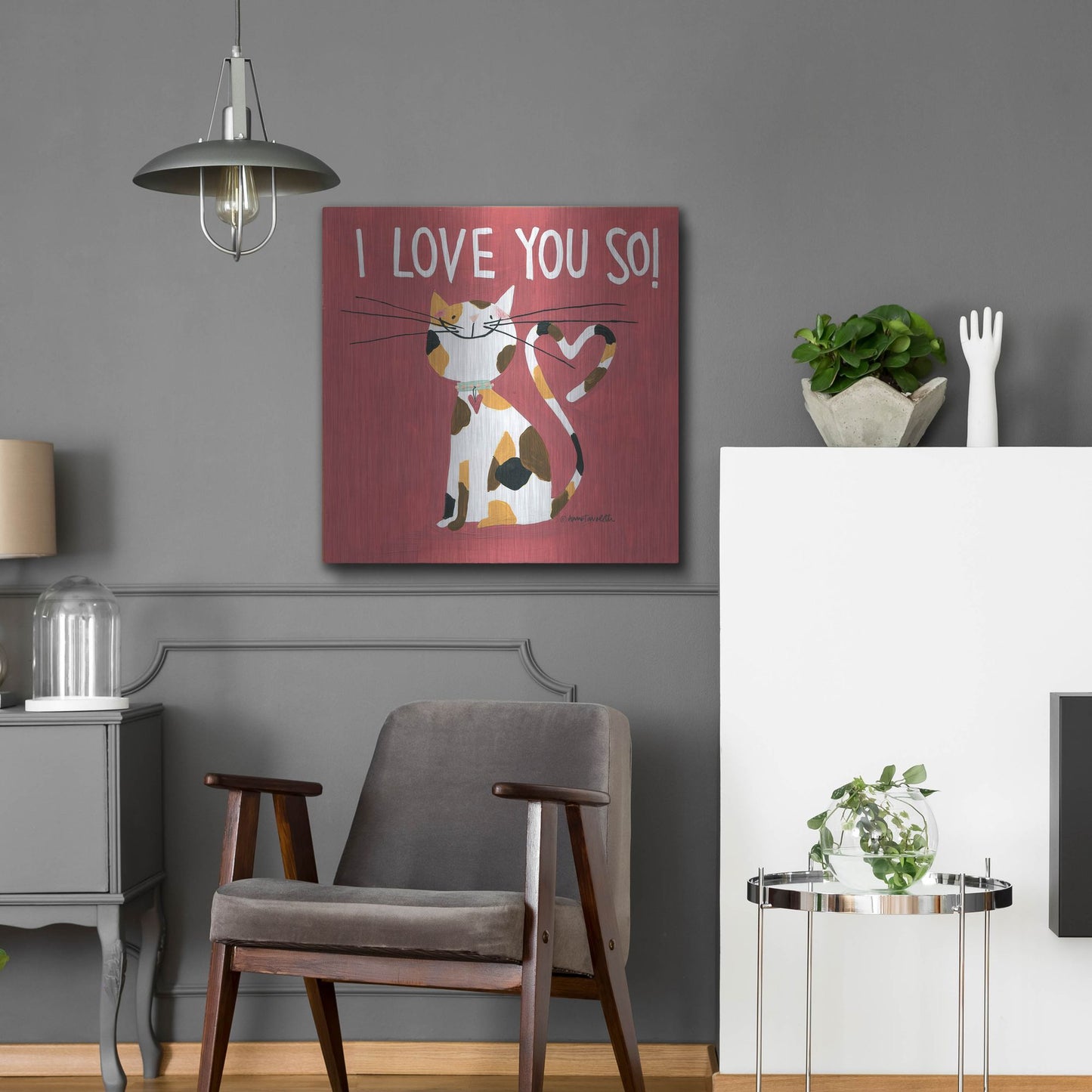 Luxe Metal Art 'Happy Cats I Love You So' by Anne Tavoletti, Metal Wall Art,24x24