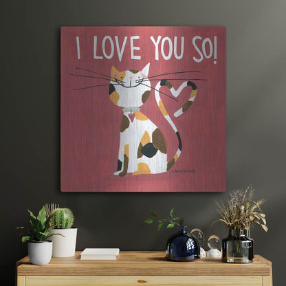 Luxe Metal Art 'Happy Cats I Love You So' by Anne Tavoletti, Metal Wall Art,24x24