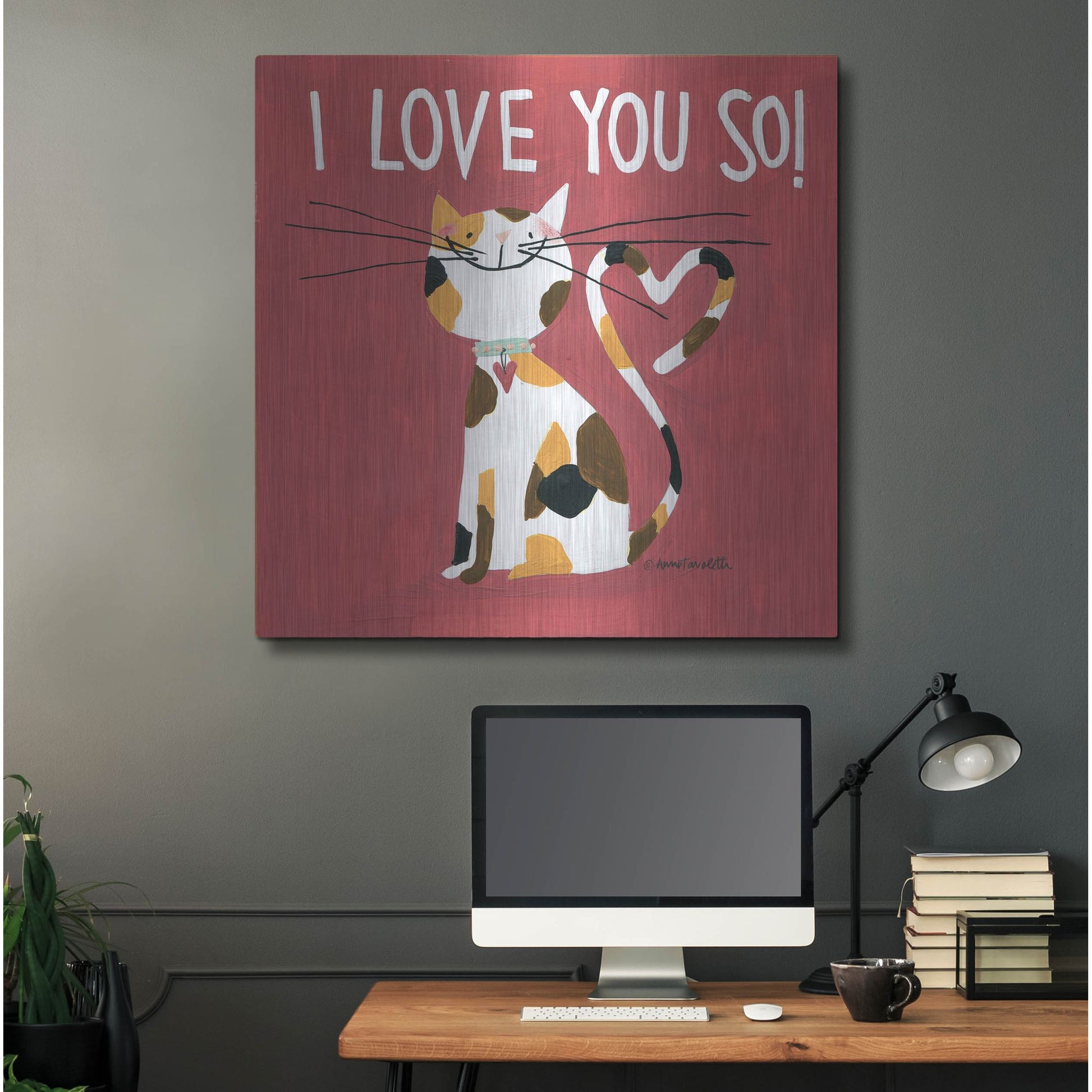 Luxe Metal Art 'Happy Cats I Love You So' by Anne Tavoletti, Metal Wall Art,36x36