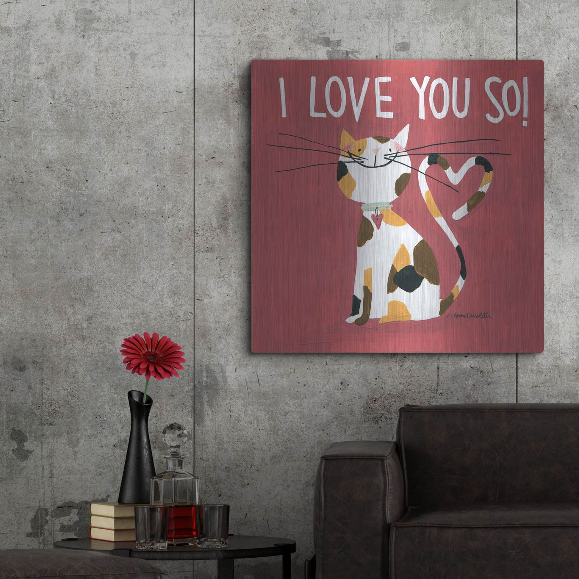 Luxe Metal Art 'Happy Cats I Love You So' by Anne Tavoletti, Metal Wall Art,36x36