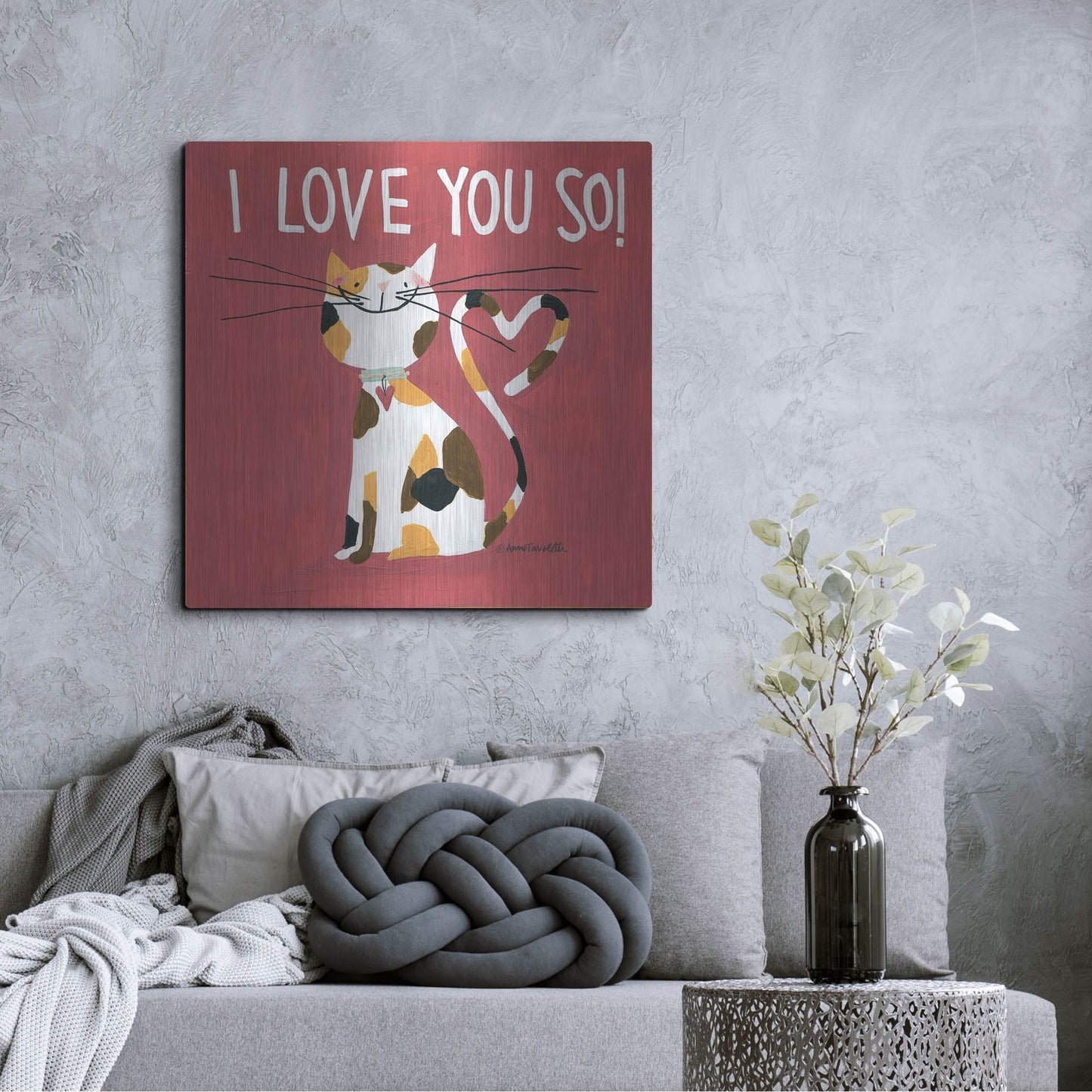 Luxe Metal Art 'Happy Cats I Love You So' by Anne Tavoletti, Metal Wall Art,36x36