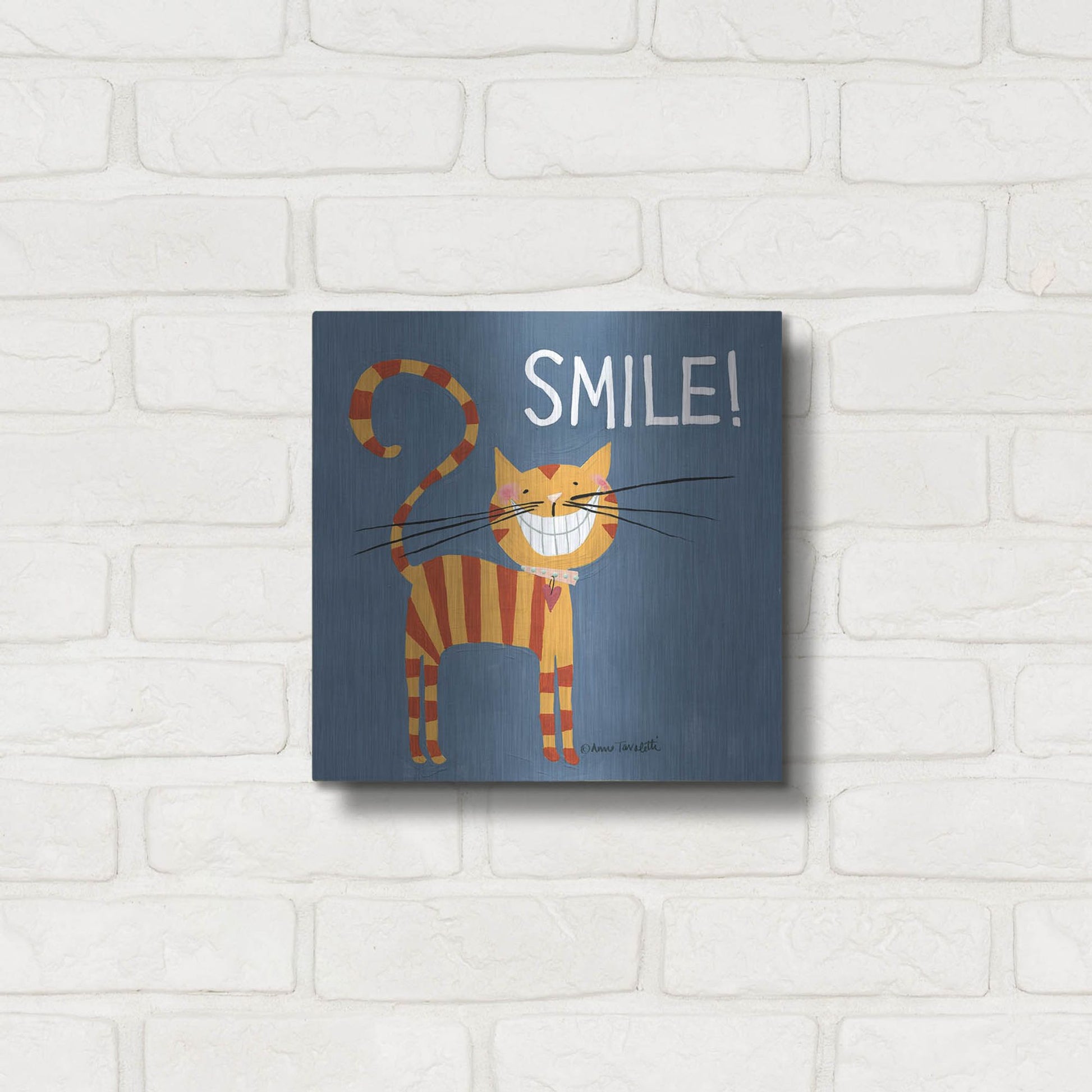Luxe Metal Art 'Happy Cats Smile' by Anne Tavoletti, Metal Wall Art,12x12