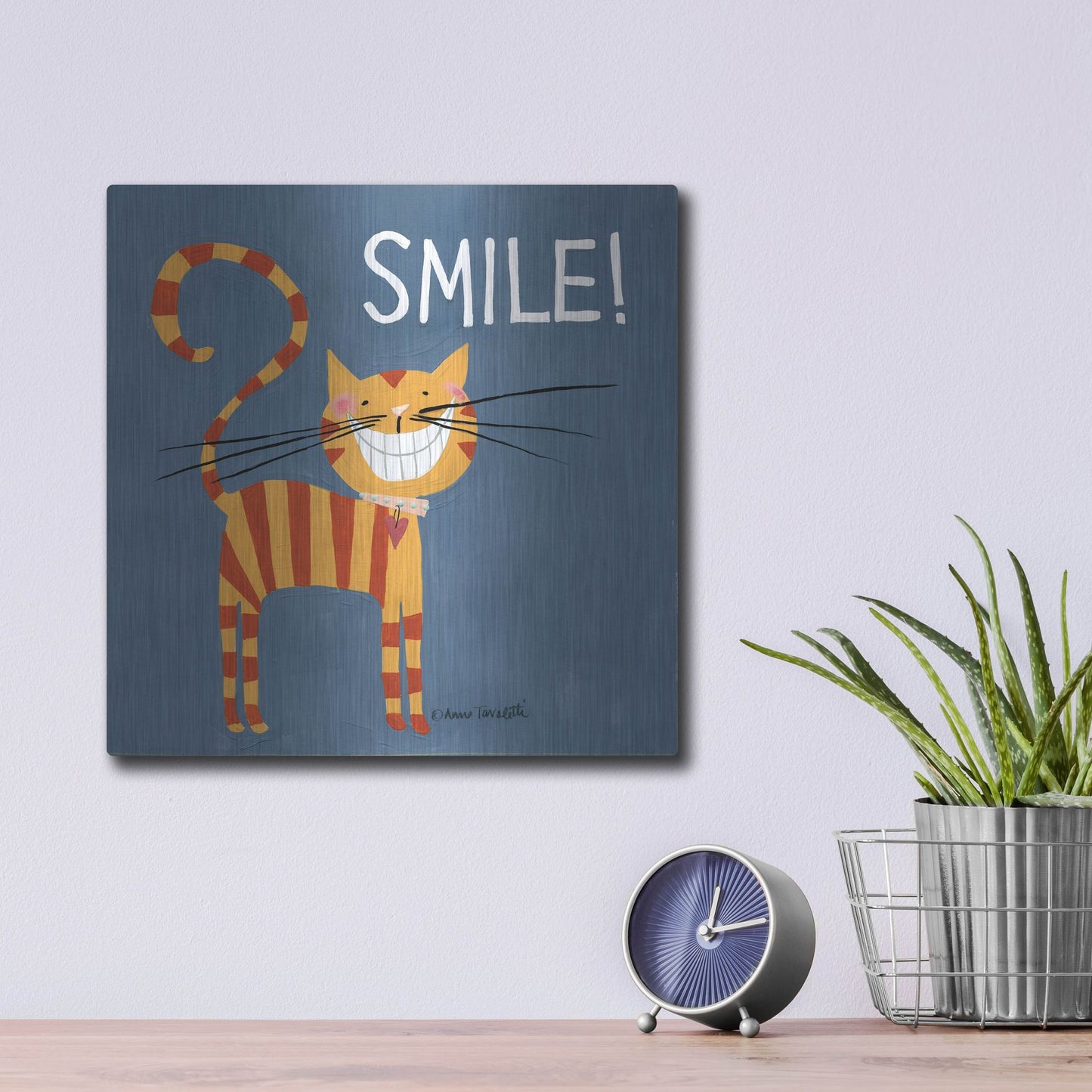 Luxe Metal Art 'Happy Cats Smile' by Anne Tavoletti, Metal Wall Art,12x12