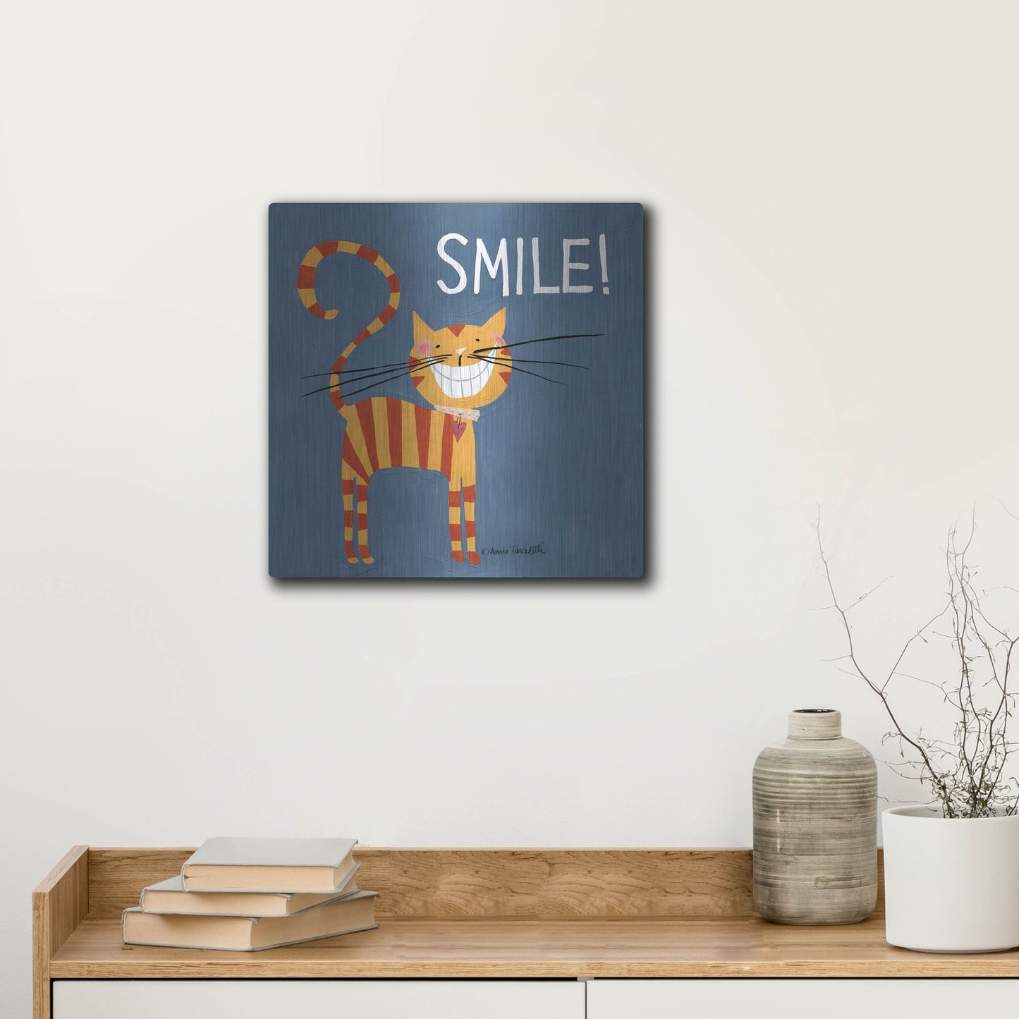Luxe Metal Art 'Happy Cats Smile' by Anne Tavoletti, Metal Wall Art,12x12