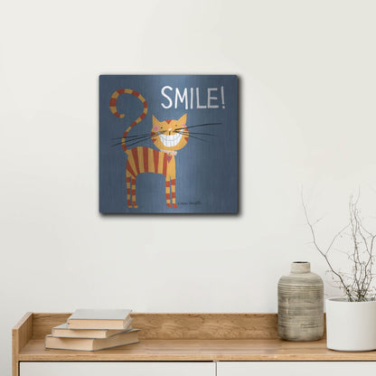 Luxe Metal Art 'Happy Cats Smile' by Anne Tavoletti, Metal Wall Art,12x12
