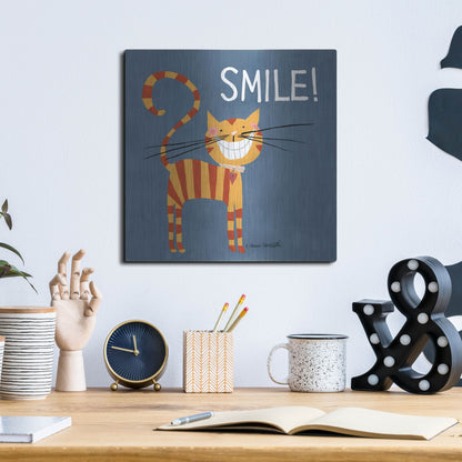 Luxe Metal Art 'Happy Cats Smile' by Anne Tavoletti, Metal Wall Art,12x12