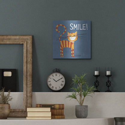 Luxe Metal Art 'Happy Cats Smile' by Anne Tavoletti, Metal Wall Art,12x12