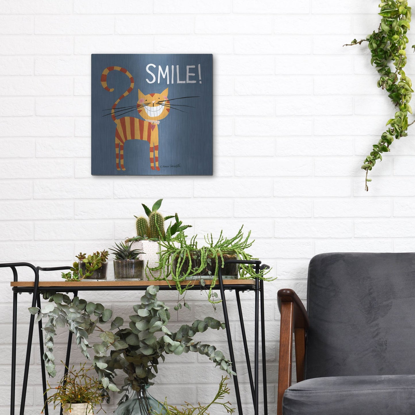 Luxe Metal Art 'Happy Cats Smile' by Anne Tavoletti, Metal Wall Art,12x12