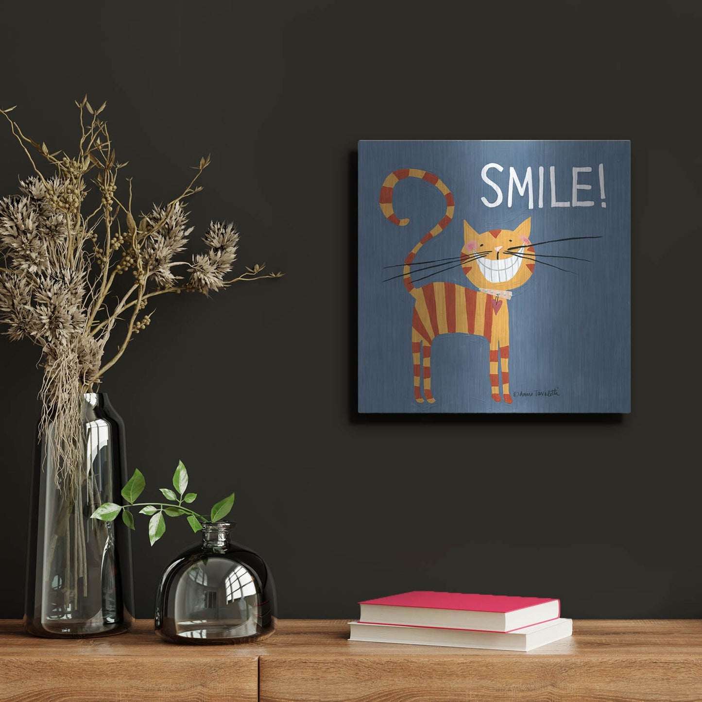 Luxe Metal Art 'Happy Cats Smile' by Anne Tavoletti, Metal Wall Art,12x12