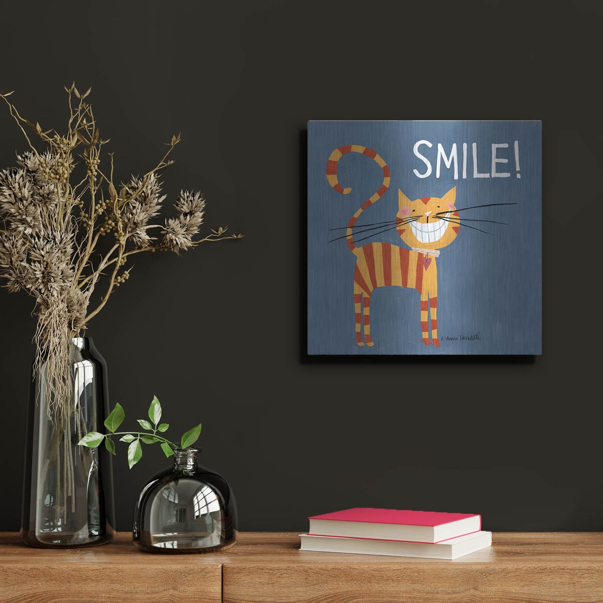 Luxe Metal Art 'Happy Cats Smile' by Anne Tavoletti, Metal Wall Art,12x12