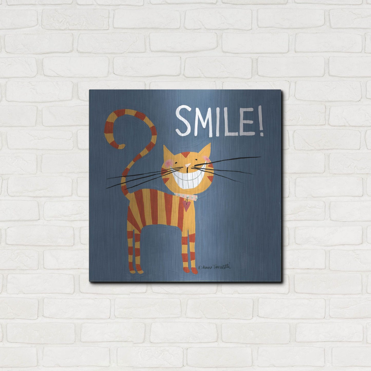 Luxe Metal Art 'Happy Cats Smile' by Anne Tavoletti, Metal Wall Art,24x24