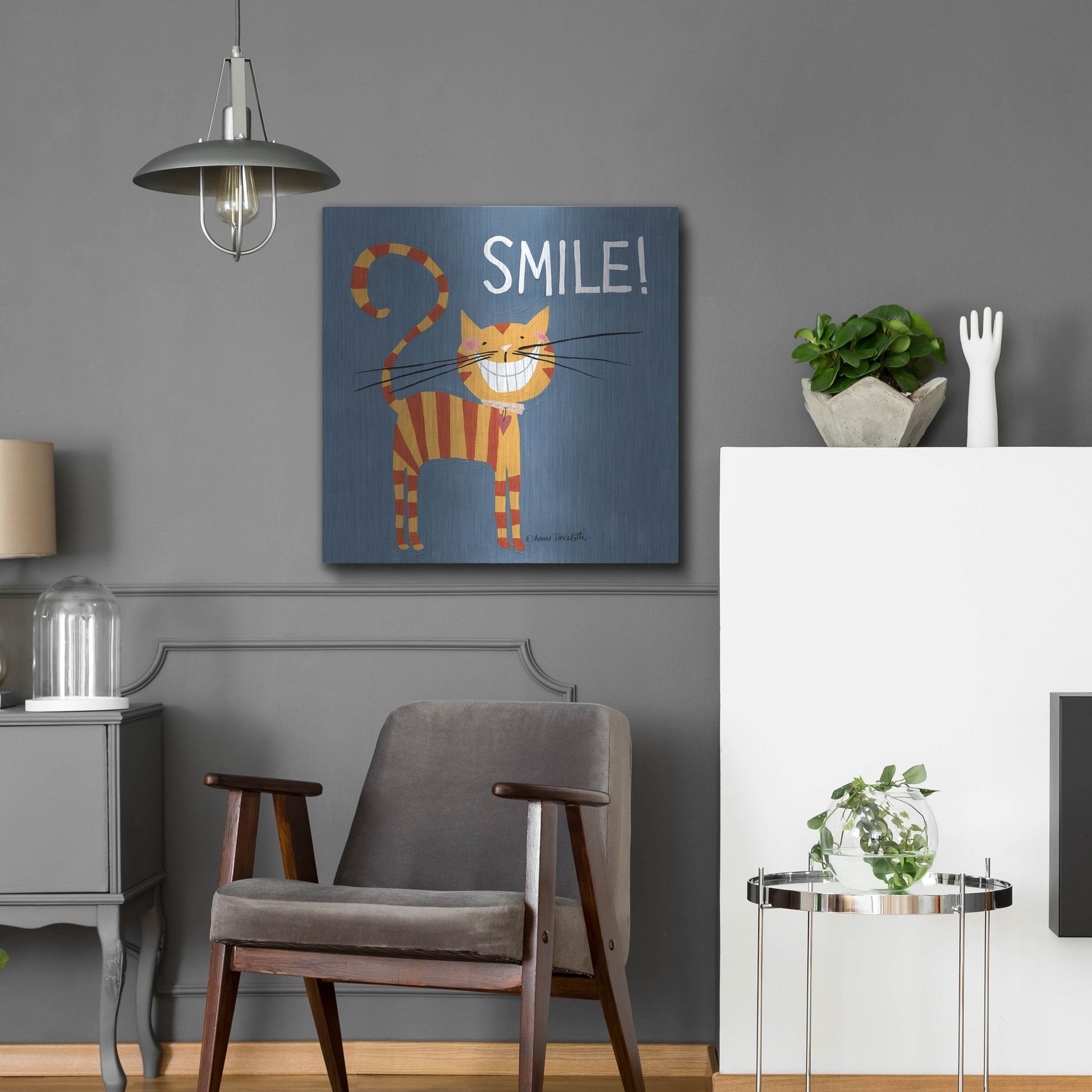 Luxe Metal Art 'Happy Cats Smile' by Anne Tavoletti, Metal Wall Art,24x24