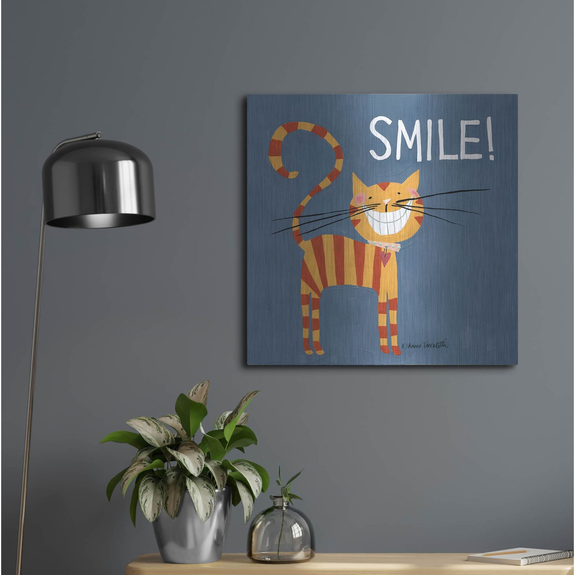 Luxe Metal Art 'Happy Cats Smile' by Anne Tavoletti, Metal Wall Art,24x24