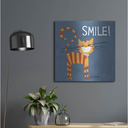 Luxe Metal Art 'Happy Cats Smile' by Anne Tavoletti, Metal Wall Art,24x24