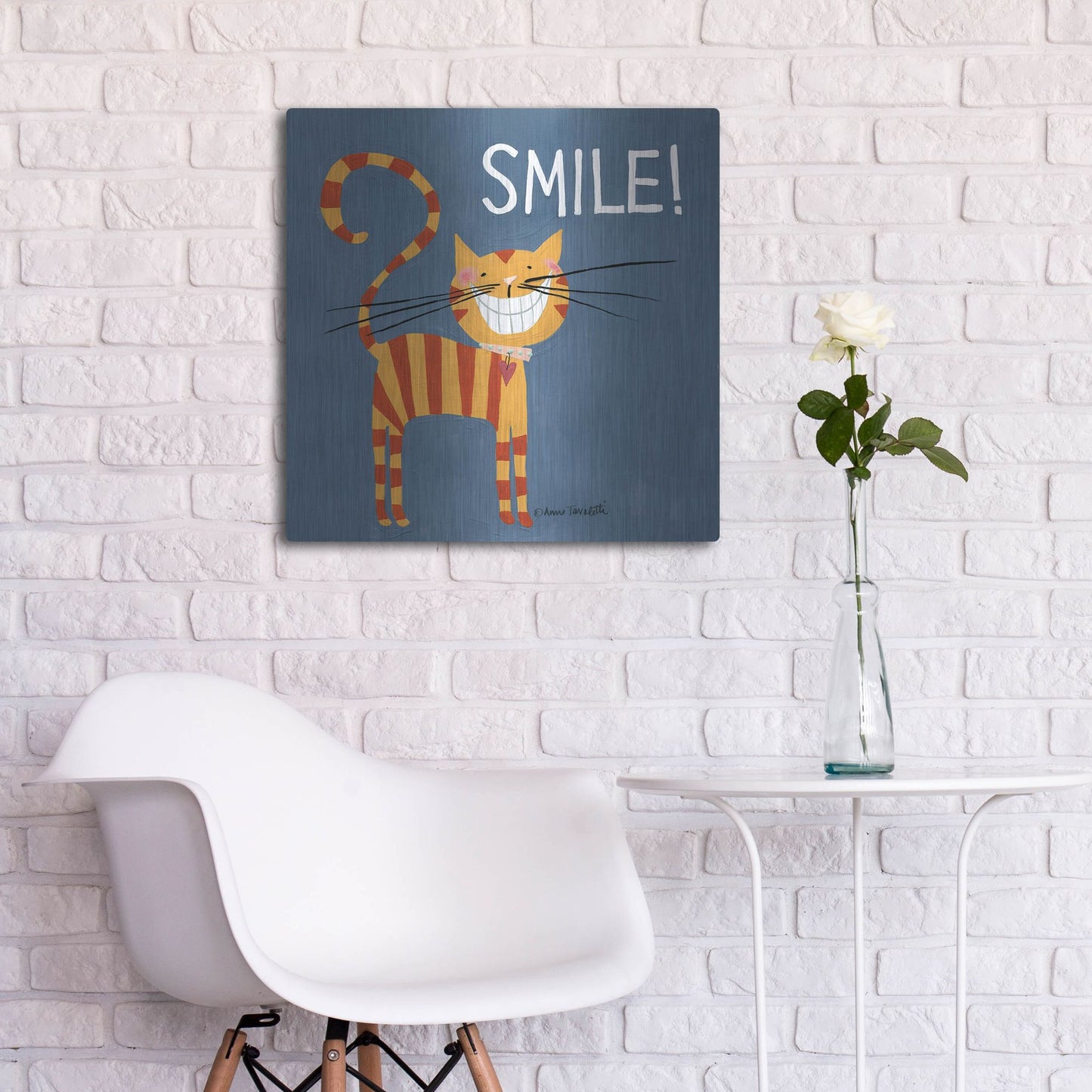 Luxe Metal Art 'Happy Cats Smile' by Anne Tavoletti, Metal Wall Art,24x24