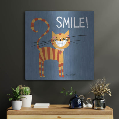 Luxe Metal Art 'Happy Cats Smile' by Anne Tavoletti, Metal Wall Art,24x24