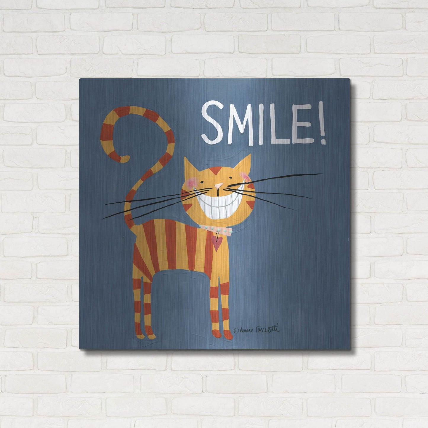 Luxe Metal Art 'Happy Cats Smile' by Anne Tavoletti, Metal Wall Art,36x36