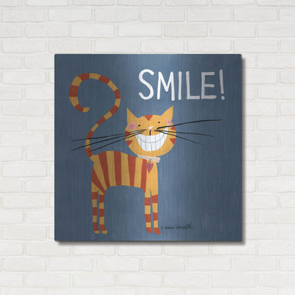 Luxe Metal Art 'Happy Cats Smile' by Anne Tavoletti, Metal Wall Art,36x36