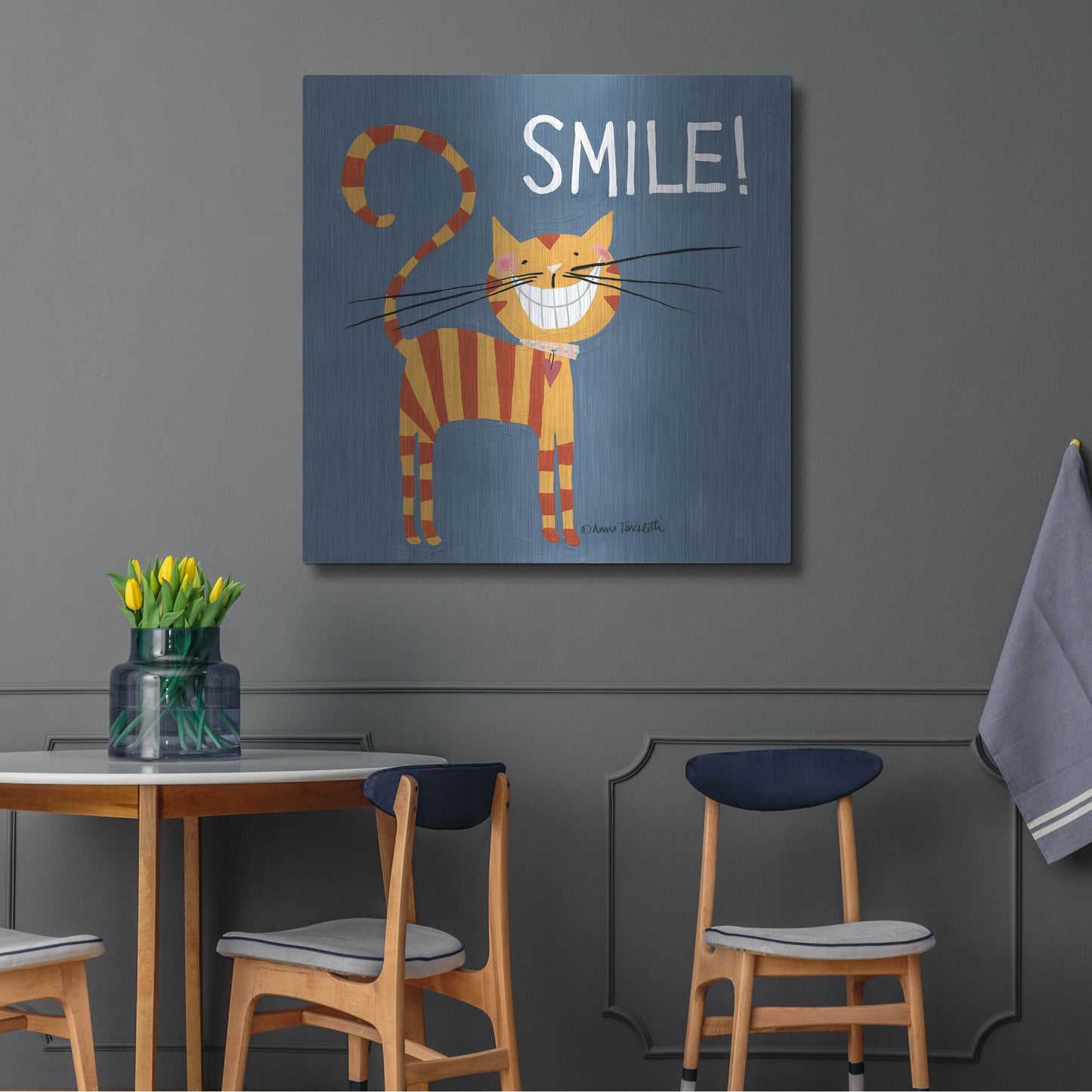 Luxe Metal Art 'Happy Cats Smile' by Anne Tavoletti, Metal Wall Art,36x36