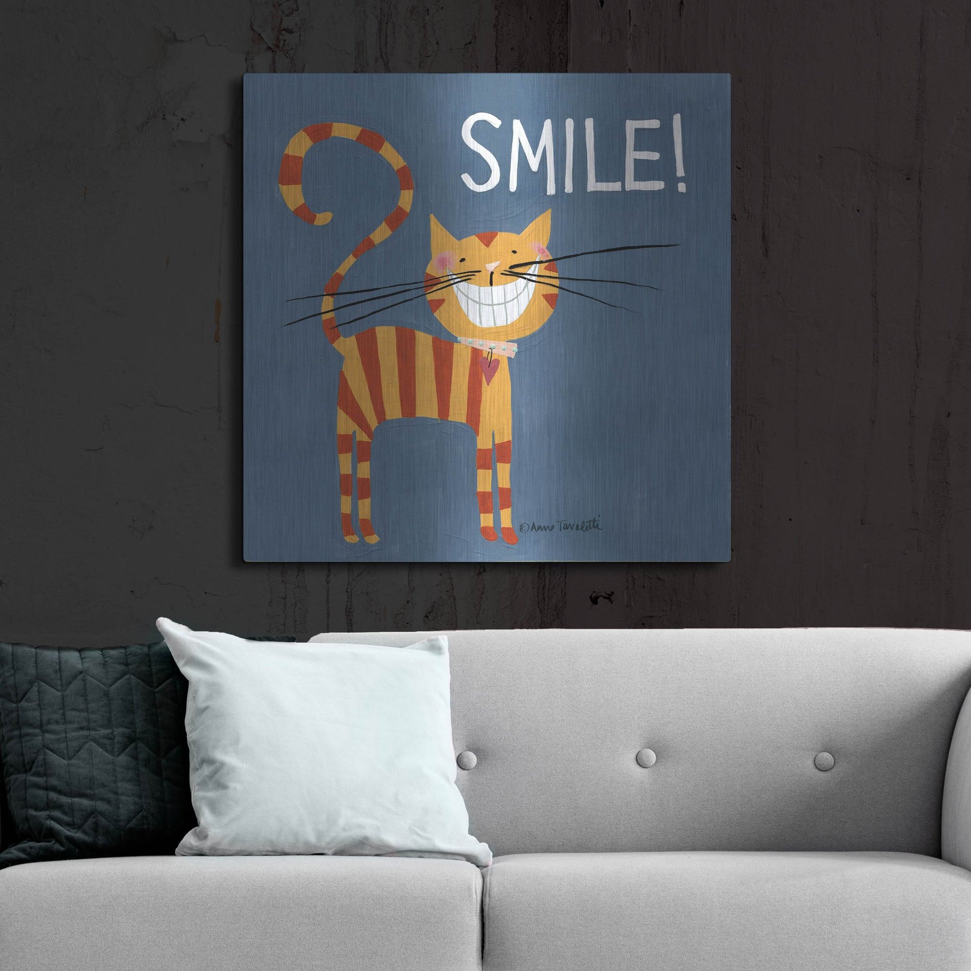Luxe Metal Art 'Happy Cats Smile' by Anne Tavoletti, Metal Wall Art,36x36